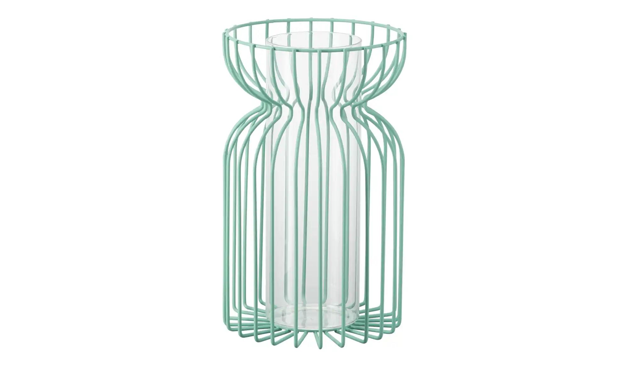 HOME STORY Vase ¦ grün ¦ Metall, Glas ¦ Maße (cm): H: 31,5  Ø: 19 Accessoir günstig online kaufen