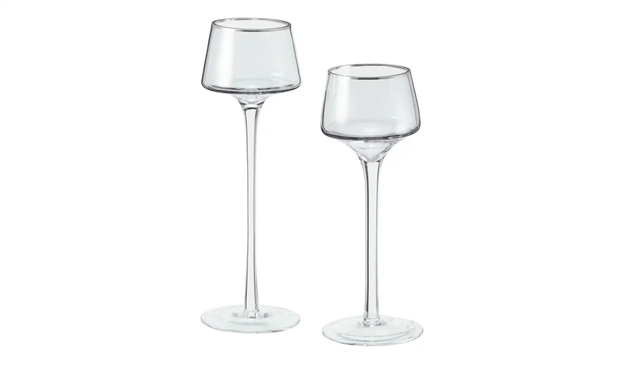 Teelichthalter  2er-Set   ¦ grau ¦ Glas ¦ Maße (cm): H: 23  Ø: 7.5 Accessoi günstig online kaufen