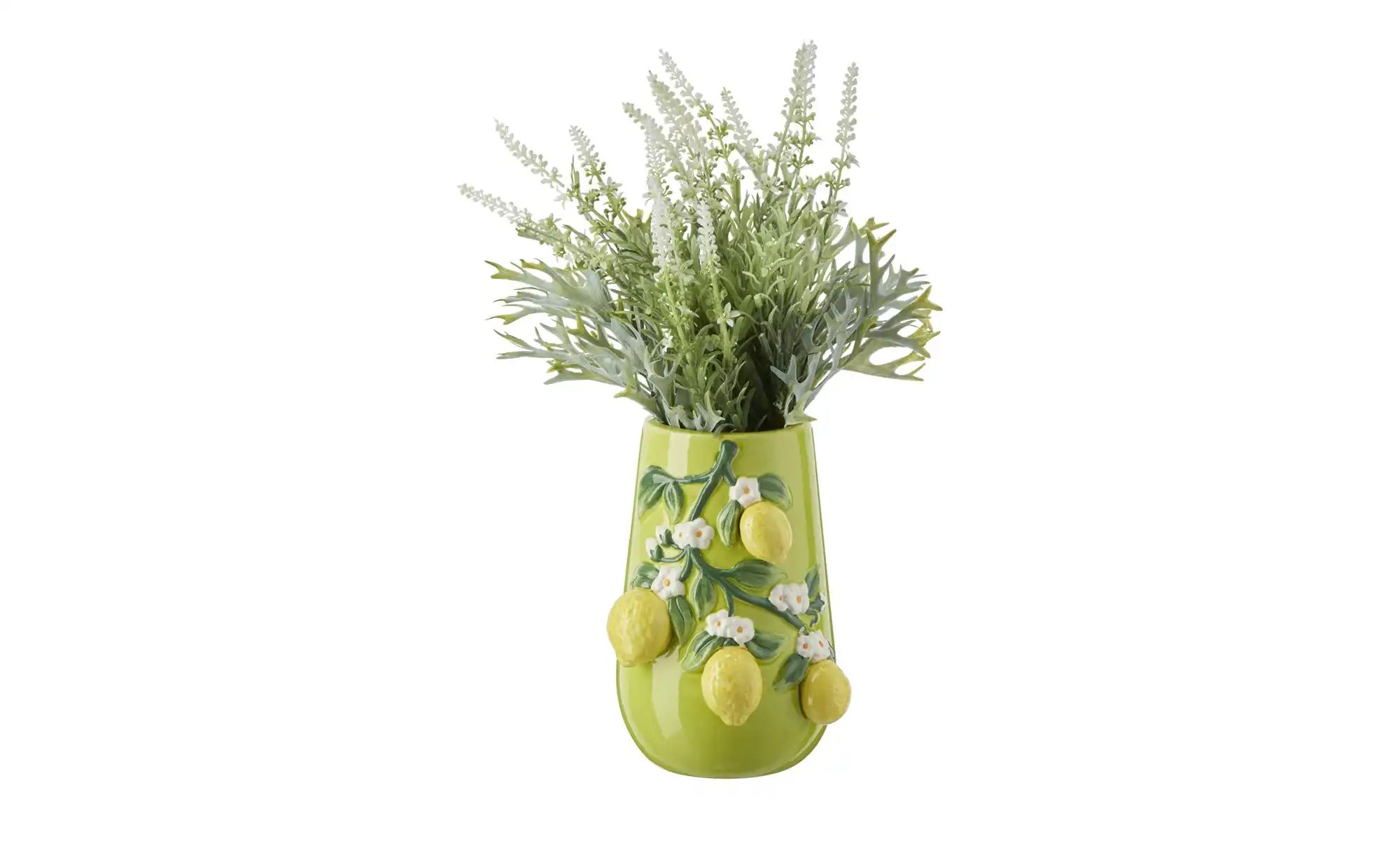 HOME STORY Vase Zitronen ¦ grün ¦ Dolomite ¦ Maße (cm): B: 16 H: 22 T: 14,8 günstig online kaufen