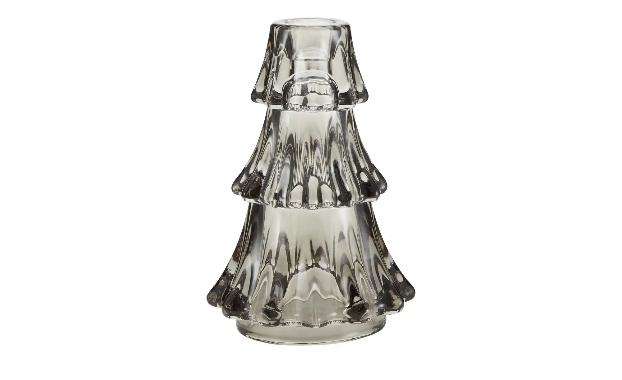 HOME STORY Kerzenhalter Tanne   ¦ grau ¦ Glas ¦ Maße (cm): H: 14,8  Ø: 9.5 günstig online kaufen