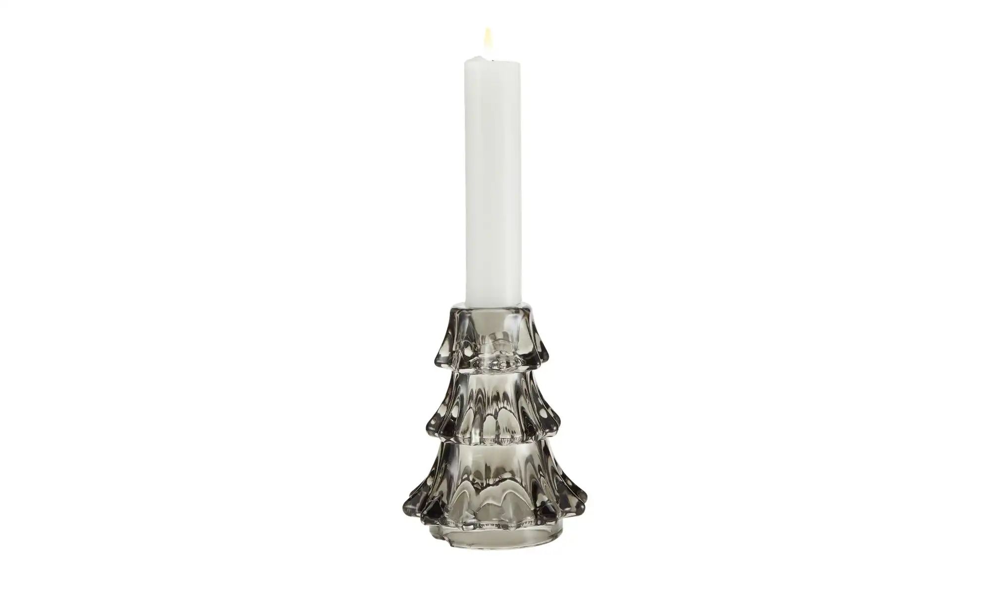 HOME STORY Kerzenhalter Tanne   ¦ grau ¦ Glas ¦ Maße (cm): H: 10,5  Ø: 8.2 günstig online kaufen
