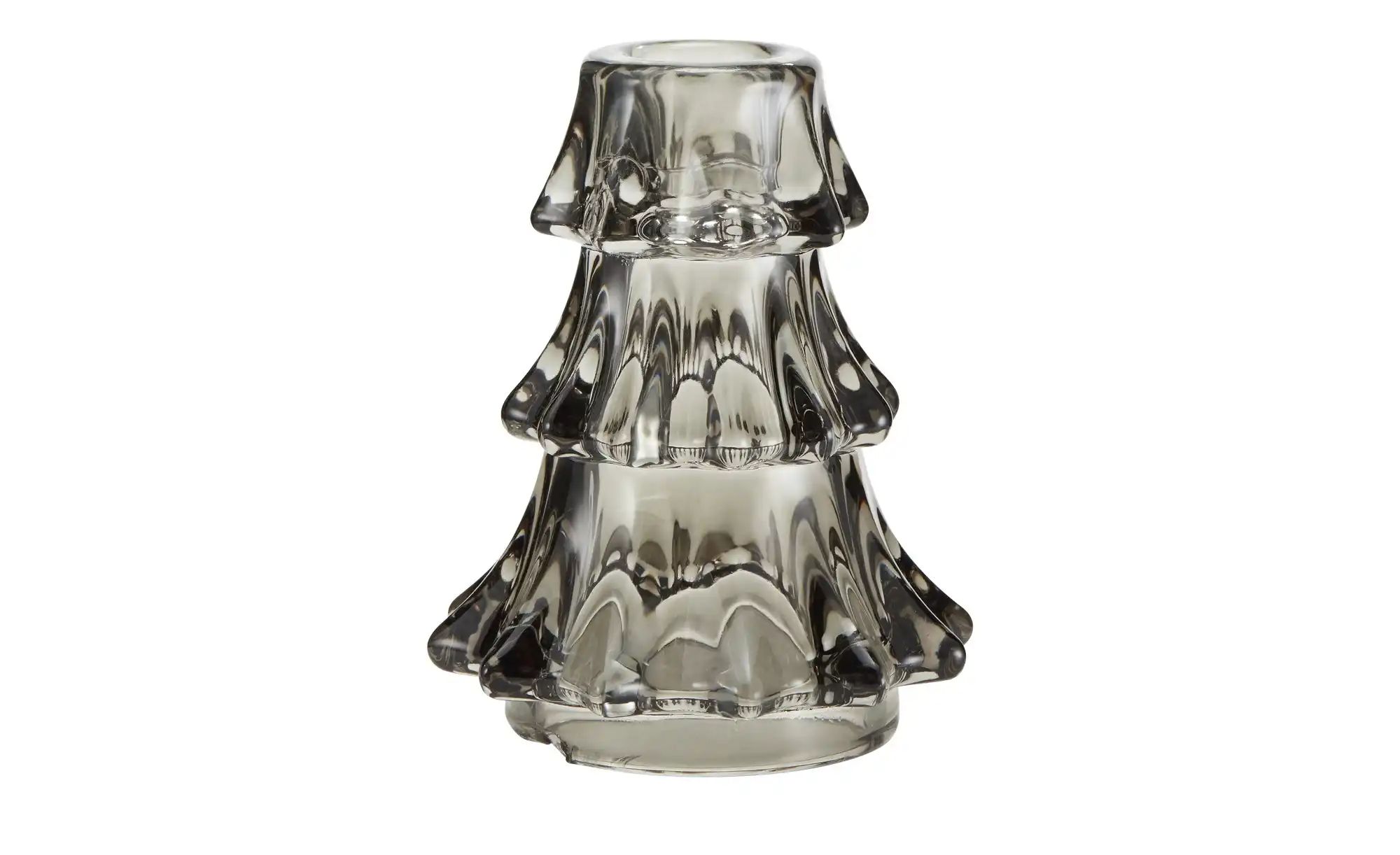 HOME STORY Kerzenhalter Tanne   ¦ grau ¦ Glas ¦ Maße (cm): H: 10,5  Ø: 8.2 günstig online kaufen