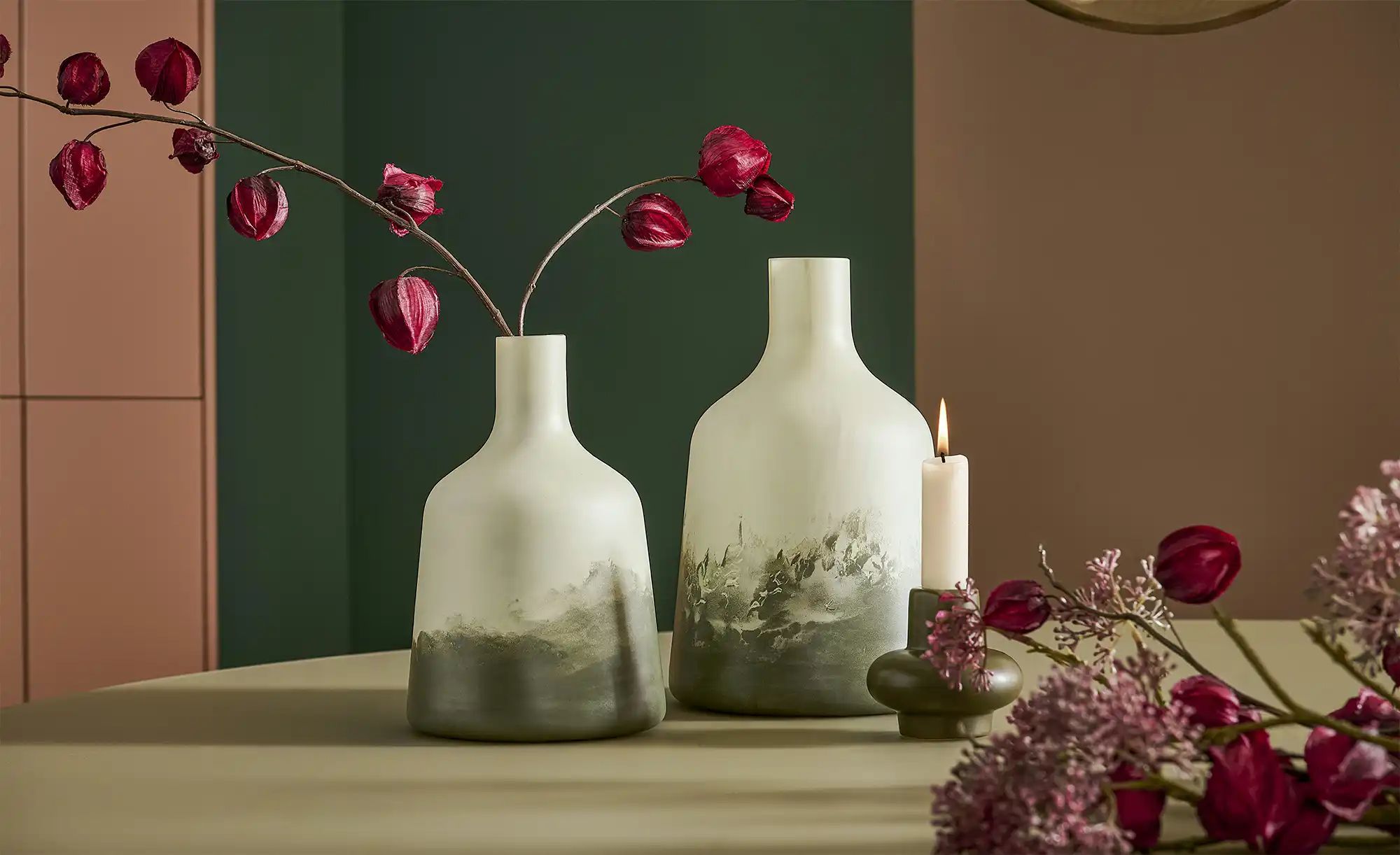 HOME STORY Vase   ¦ grün ¦ Glas ¦ Maße (cm): H: 28  Ø: 17 Weihnachten - Höf günstig online kaufen