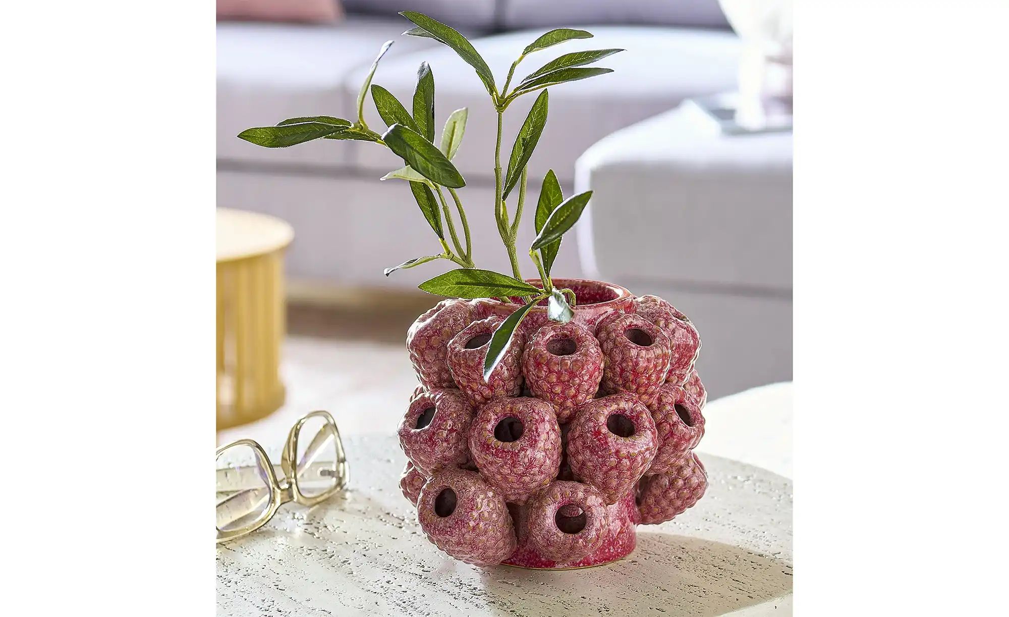 Thumbnail - HOME STORY 3D Himbeere Vase   ¦ rot ¦ Steinzeug ¦ Maße (cm): H: 13,5  Ø: 16.5 Accessoires > Vasen - Höffner