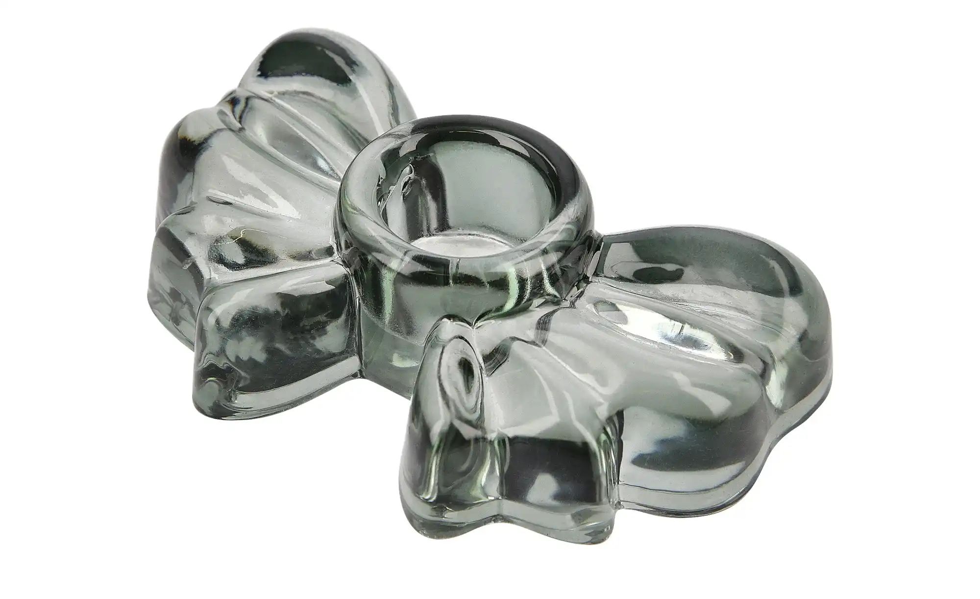 Kerzenhalter Schleife   ¦ grau ¦ Glas ¦ Maße (cm): B: 9,5 H: 2,5 T: 6.5 Acc günstig online kaufen