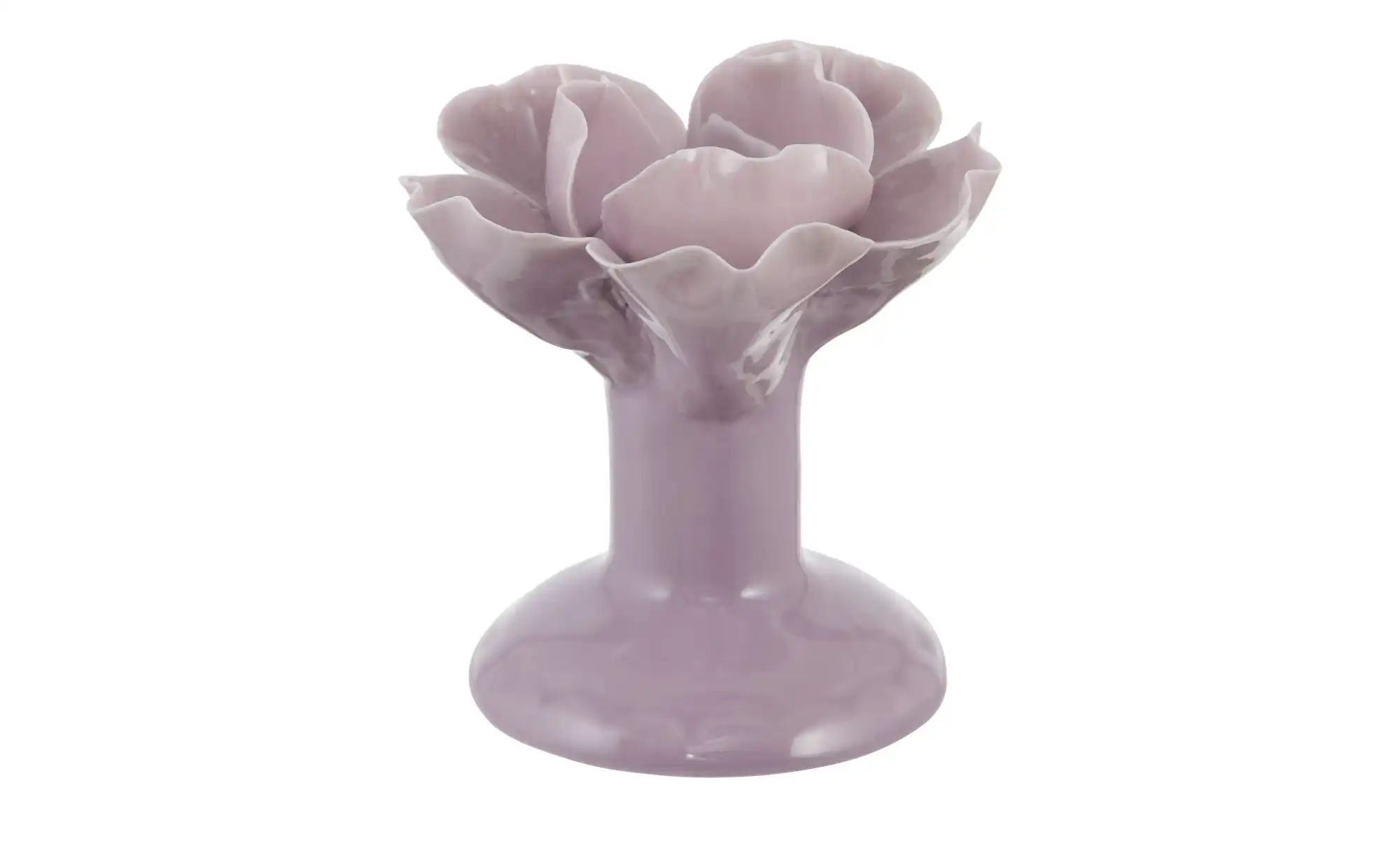 HOME STORY Kerzenhalter Blüte   ¦ lila/violett ¦ Steingut ¦ Maße (cm): H: 9 günstig online kaufen
