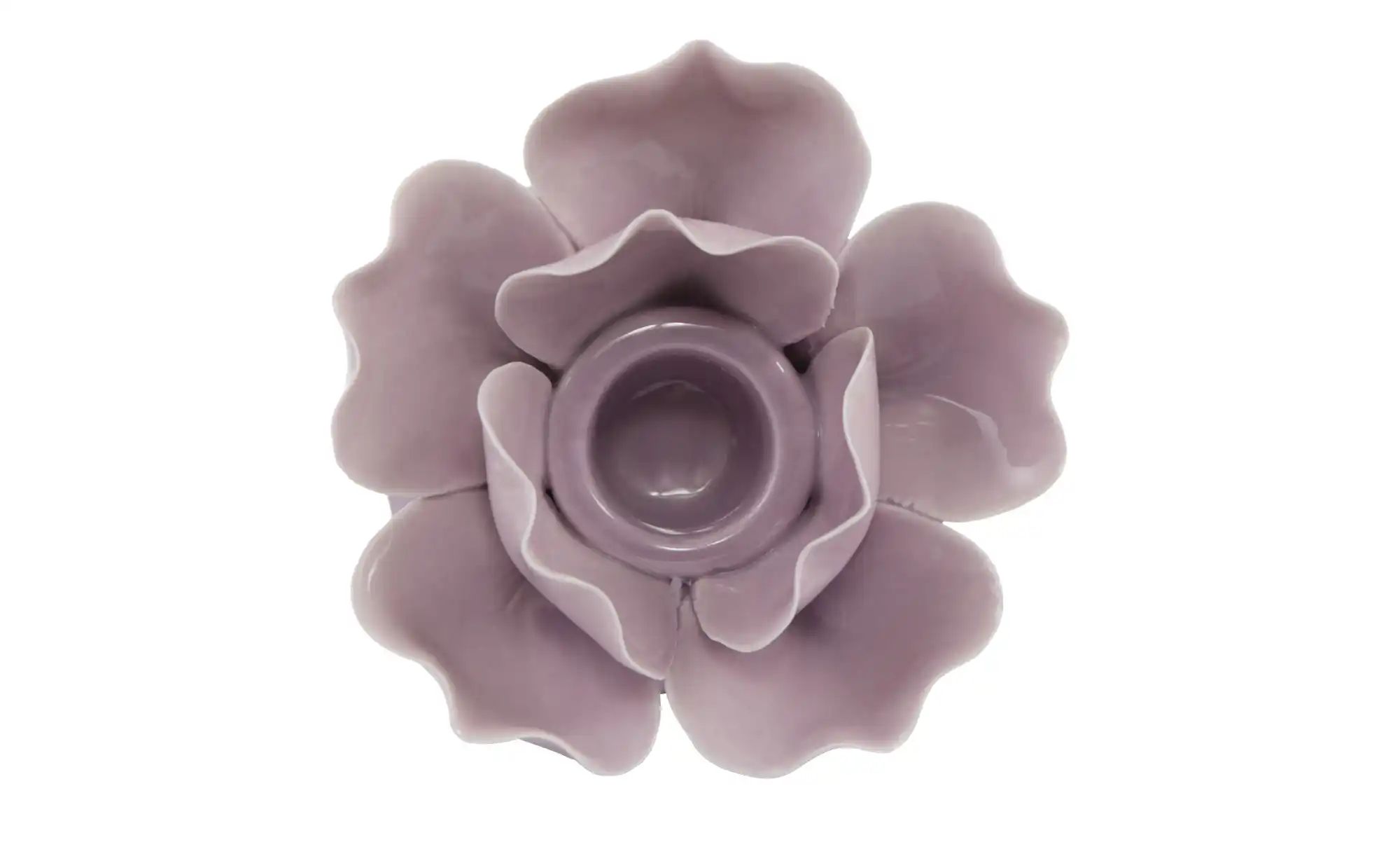 HOME STORY Kerzenhalter Blüte   ¦ lila/violett ¦ Steingut ¦ Maße (cm): H: 9 günstig online kaufen