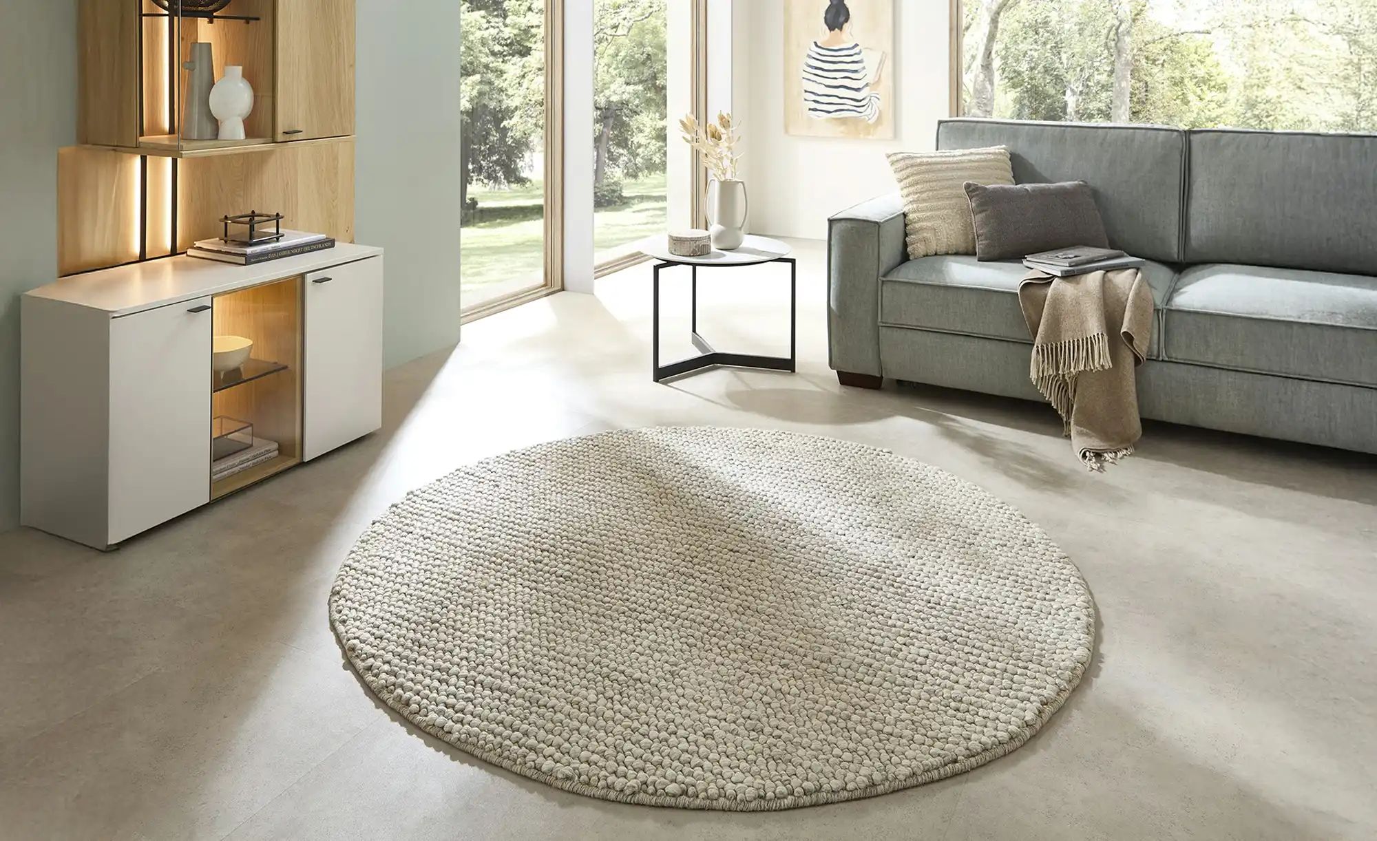 Handgewebter Naturteppich  Ruhpolding ¦ beige ¦ Wolle ¦ Maße (cm): H: 2  Ø: günstig online kaufen