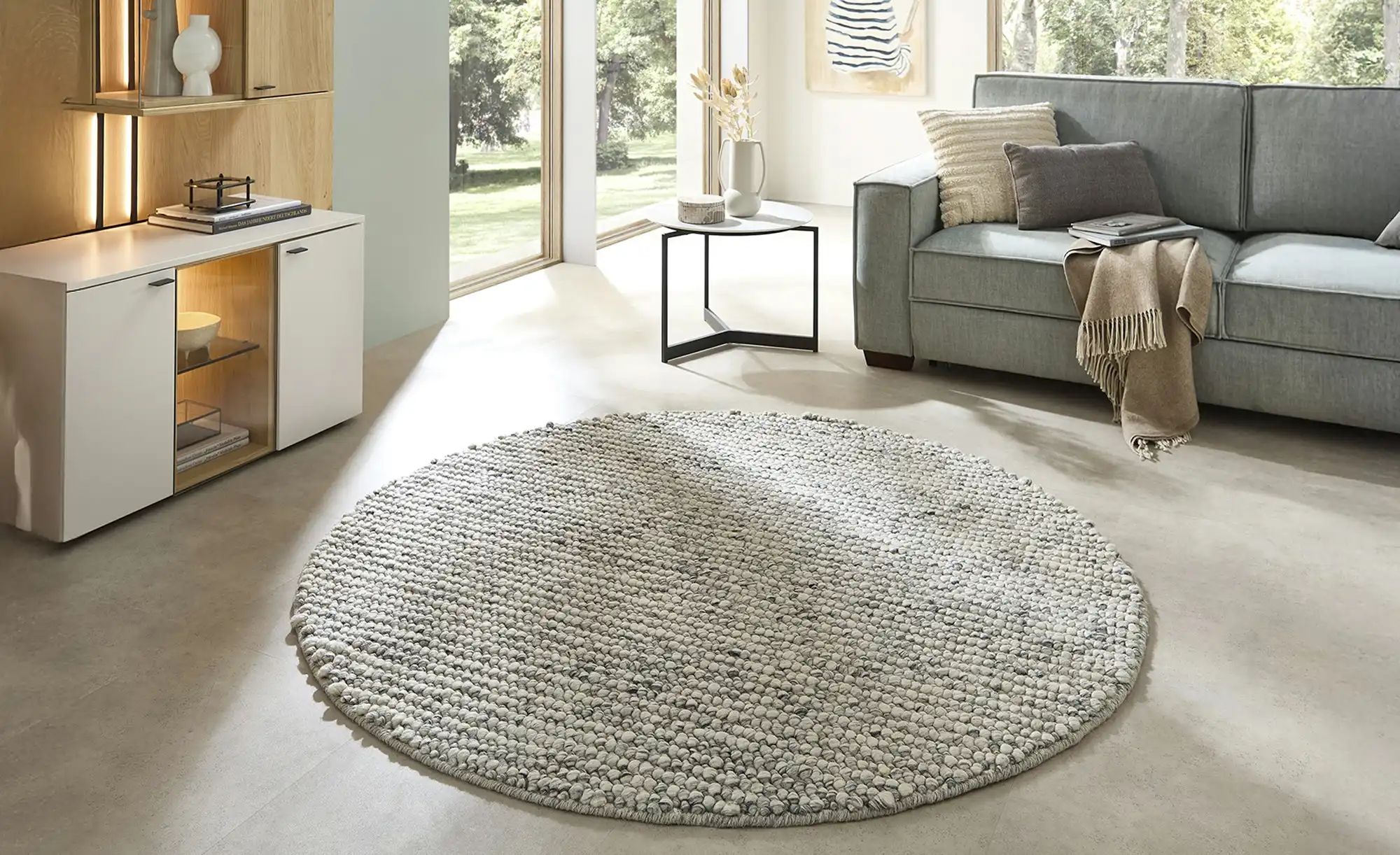 Handgewebter Naturteppich  Ruhpolding ¦ grau ¦ Wolle Ø: 160 Teppiche > Natu günstig online kaufen