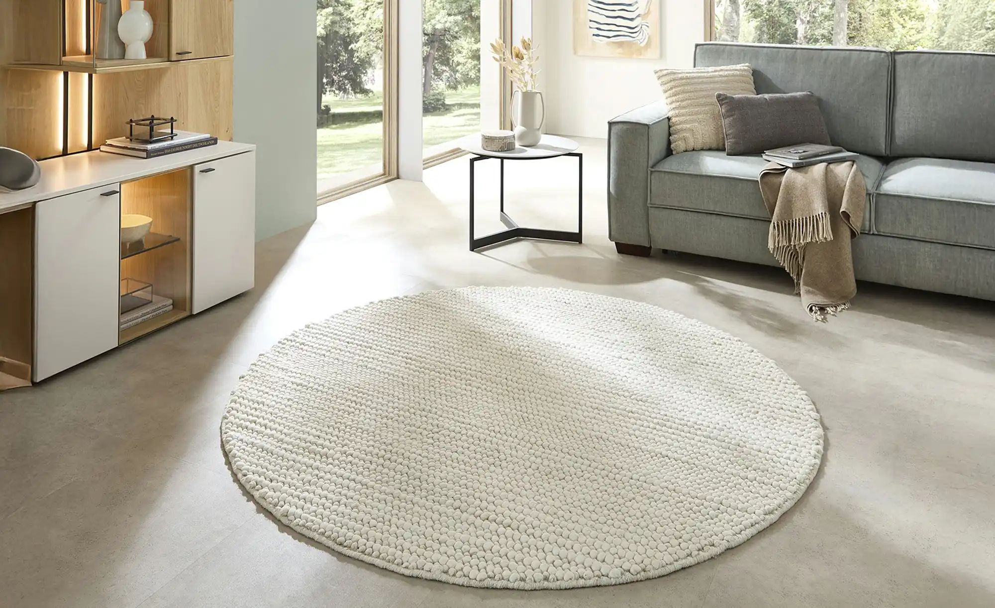 Handgewebter Naturteppich  Ruhpolding ¦ creme ¦ Wolle Ø: 160 Teppiche > Nat günstig online kaufen