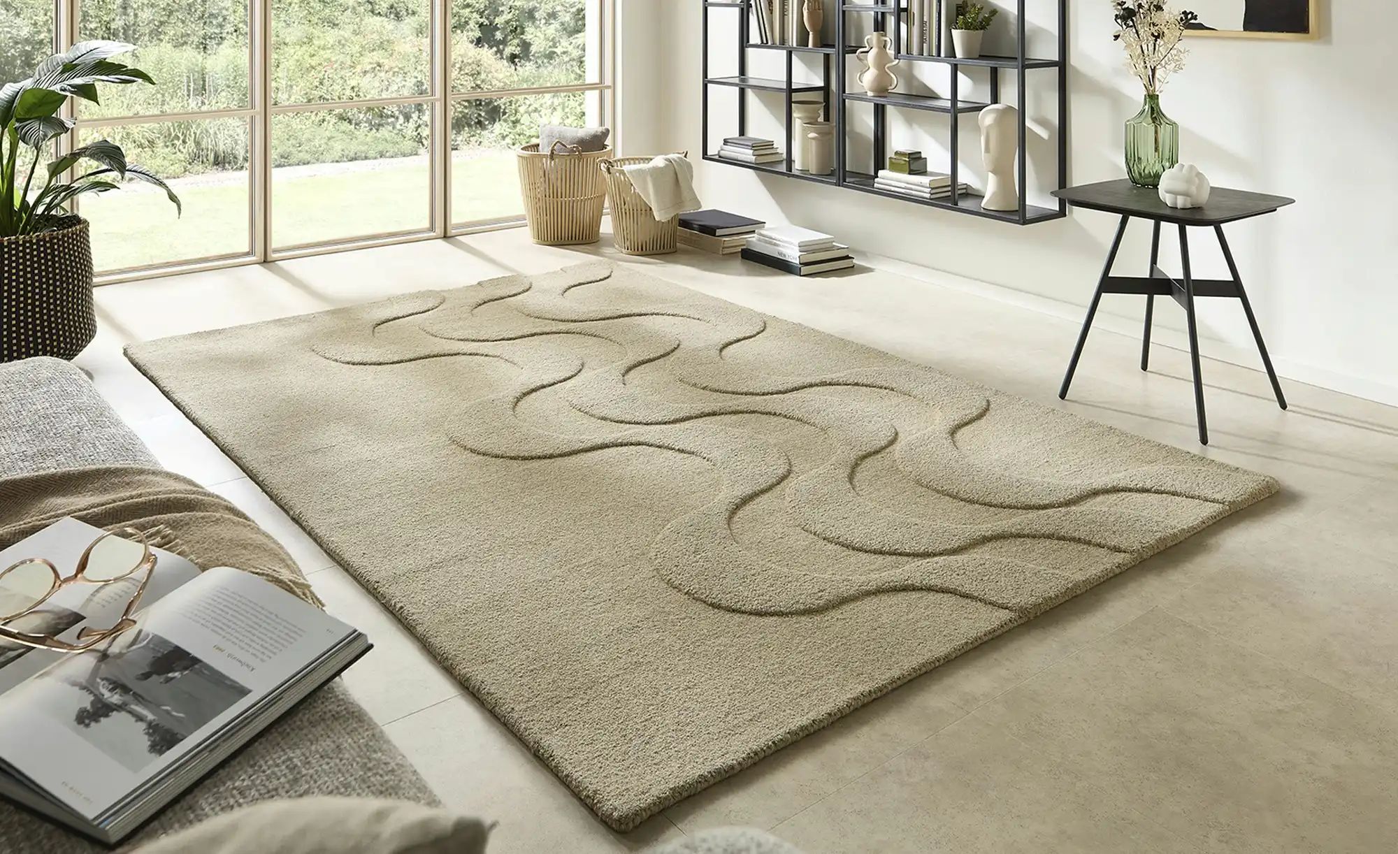 Handtuft-Teppich  Flow ¦ beige ¦ Wolle ¦ Maße (cm): B: 120 Teppiche > Natur günstig online kaufen