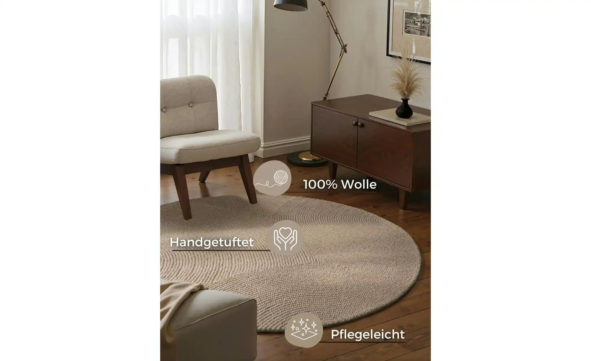 Hanse Home Wollteppich   ¦ beige ¦ Wolle,Baumwolle Ø: 200 Teppiche > Naturt günstig online kaufen