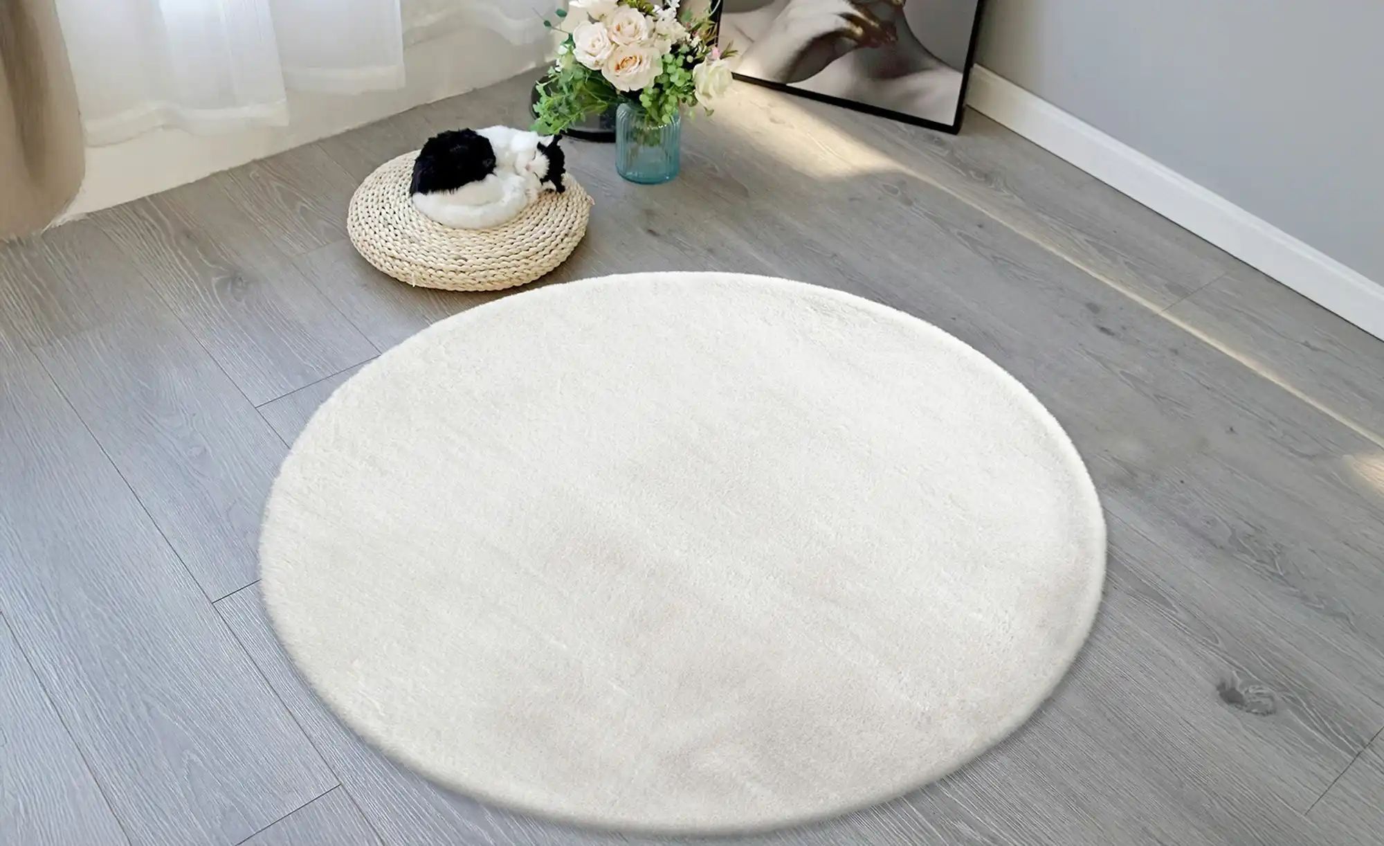 como Hochflorteppich  Bunny ¦ weiß ¦ Synthetische Fasern Ø: 120 Teppiche > günstig online kaufen