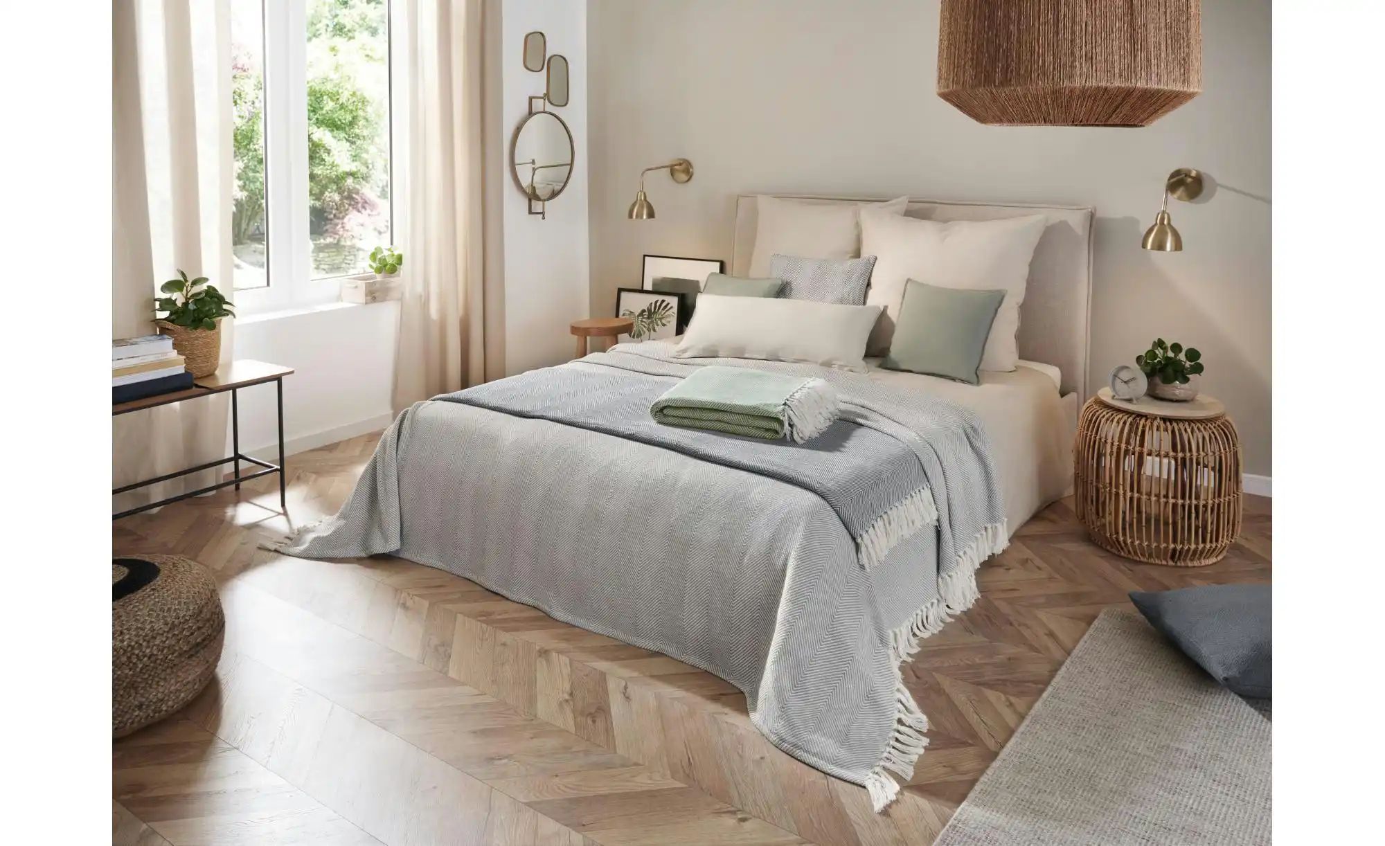 Thumbnail - Tagesdecke mit Fransen ¦ grün ¦ 100% Baumwolle ¦ Maße (cm): B: 280 Dekokissen & Decken > Tagesdecken & Bettüberwürfe -...