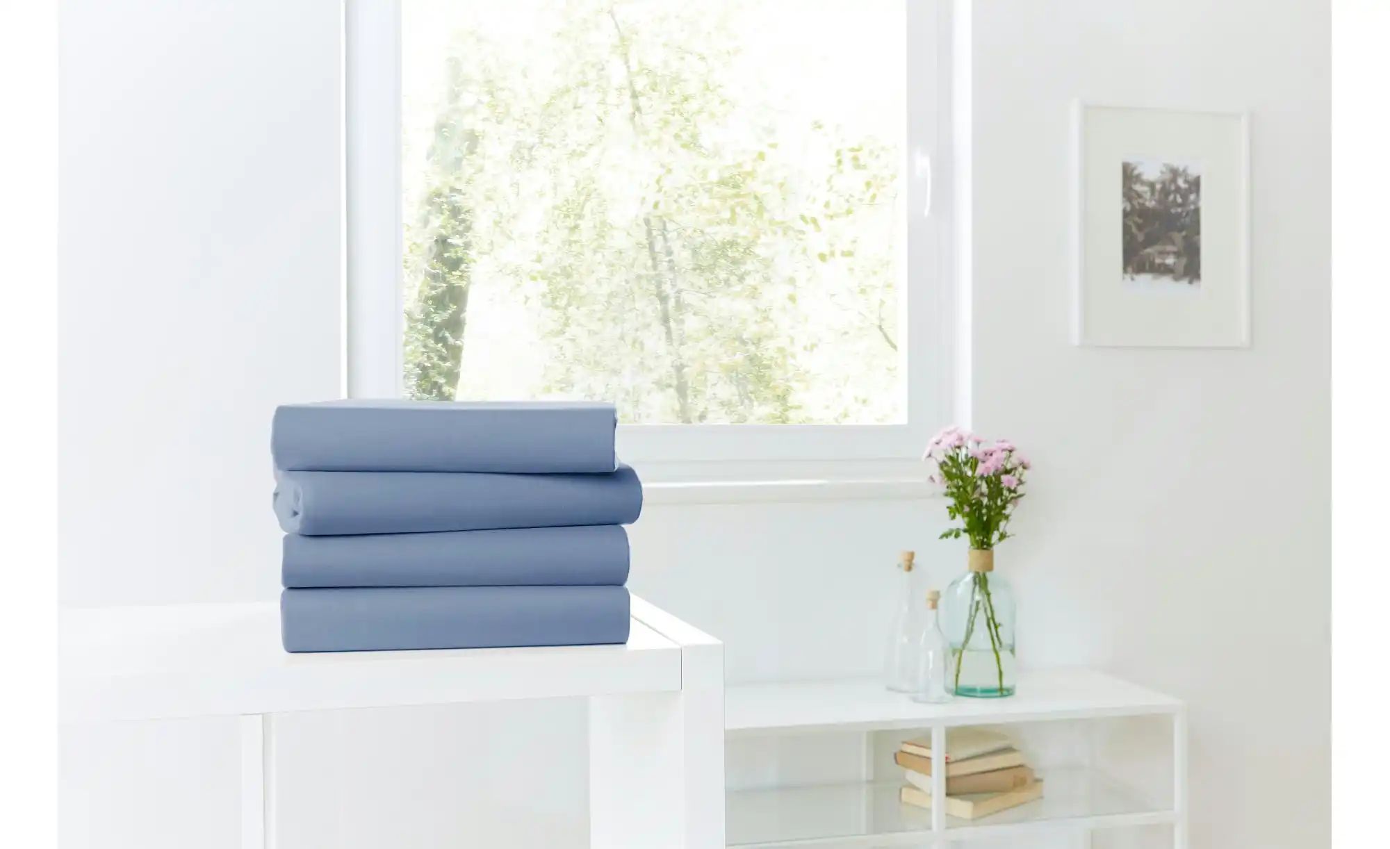 Thumbnail - Como Green Bio-Mako-Jersey Spannbettuch ¦ blau ¦ Maße (cm): B: 90 Bettwaren > Bettlaken - Höffner