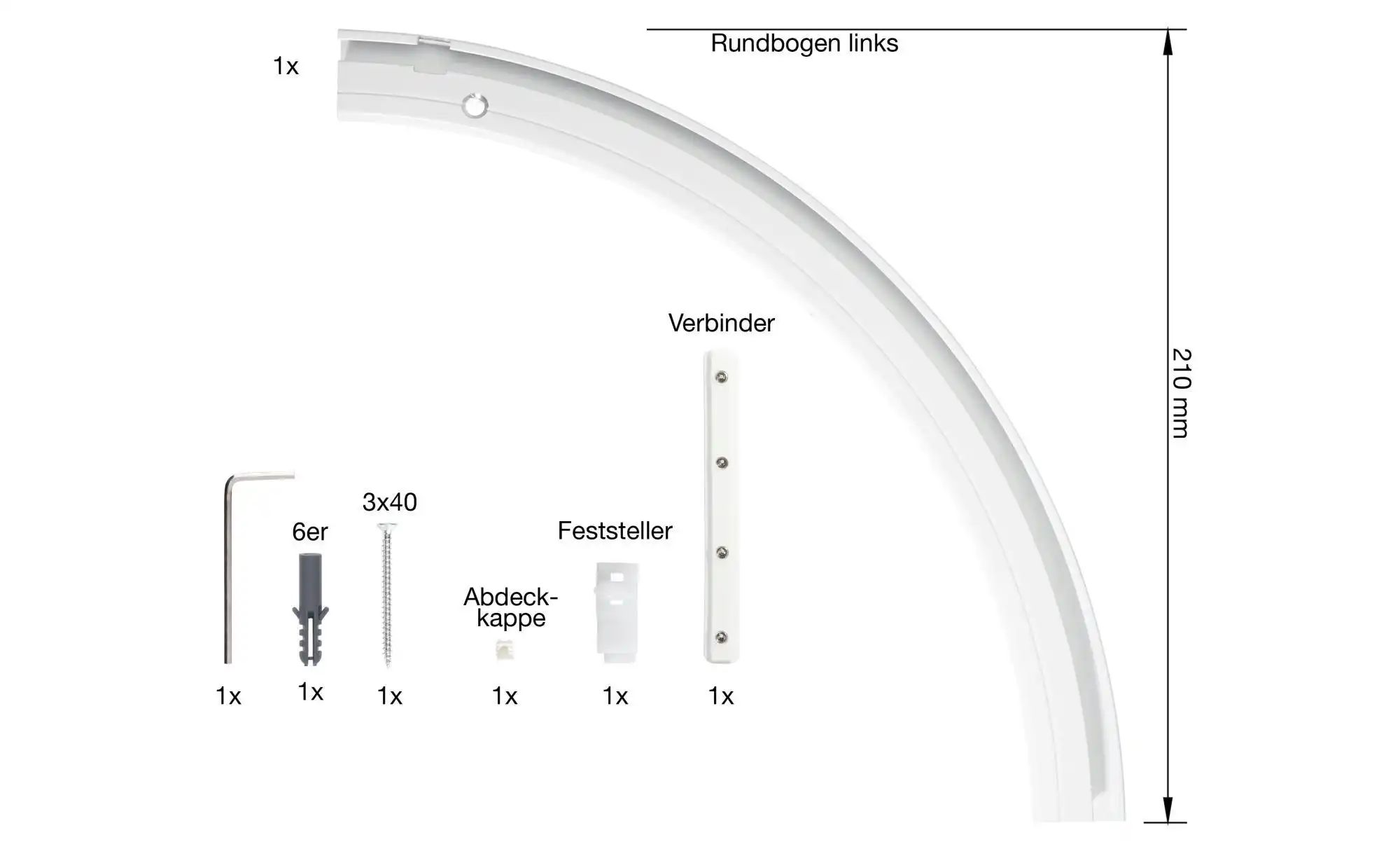 Thumbnail - Mydeco Rundbogen Level auskl. links   ¦ weiß ¦ Aluminium ¦ Maße (cm): B: 21 H: 0,7 Gardinen & Rollos > Gardinenstangen &...