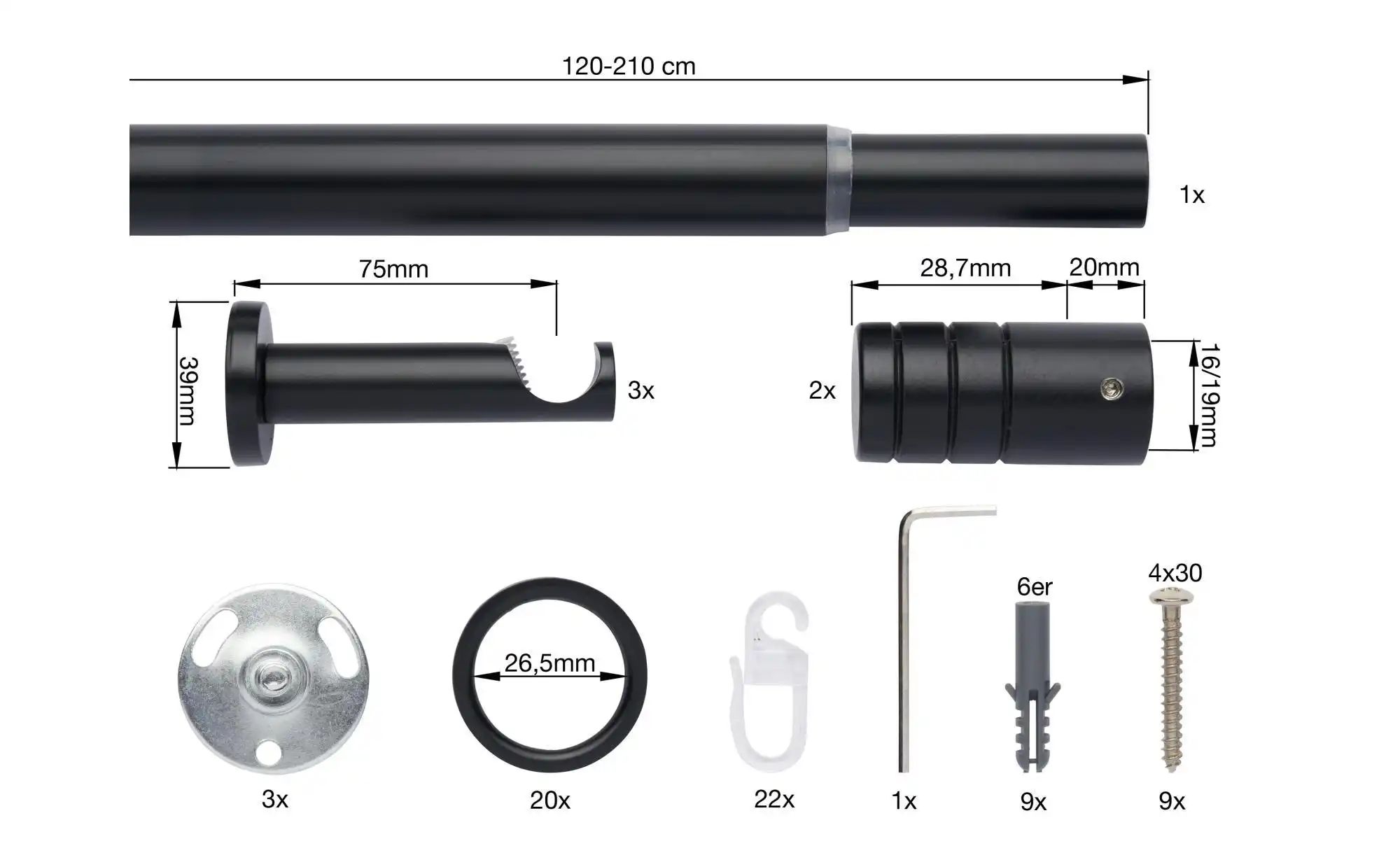 Mydeco Teleskopgarnitur rillcube   ¦ schwarz ¦ Stahl ¦ Maße (cm): B: 2,5 H: günstig online kaufen