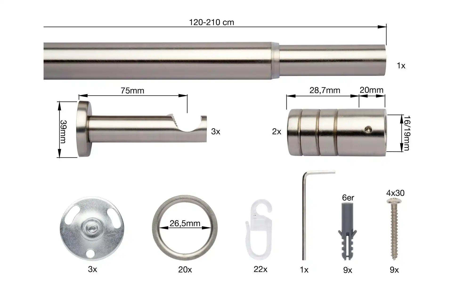 Thumbnail - Mydeco Teleskopgarnitur rillcube   ¦ silber ¦ Stahl ¦ Maße (cm): B: 120 H: 1,9 Gardinen & Rollos > Gardinenstangen & Zub...
