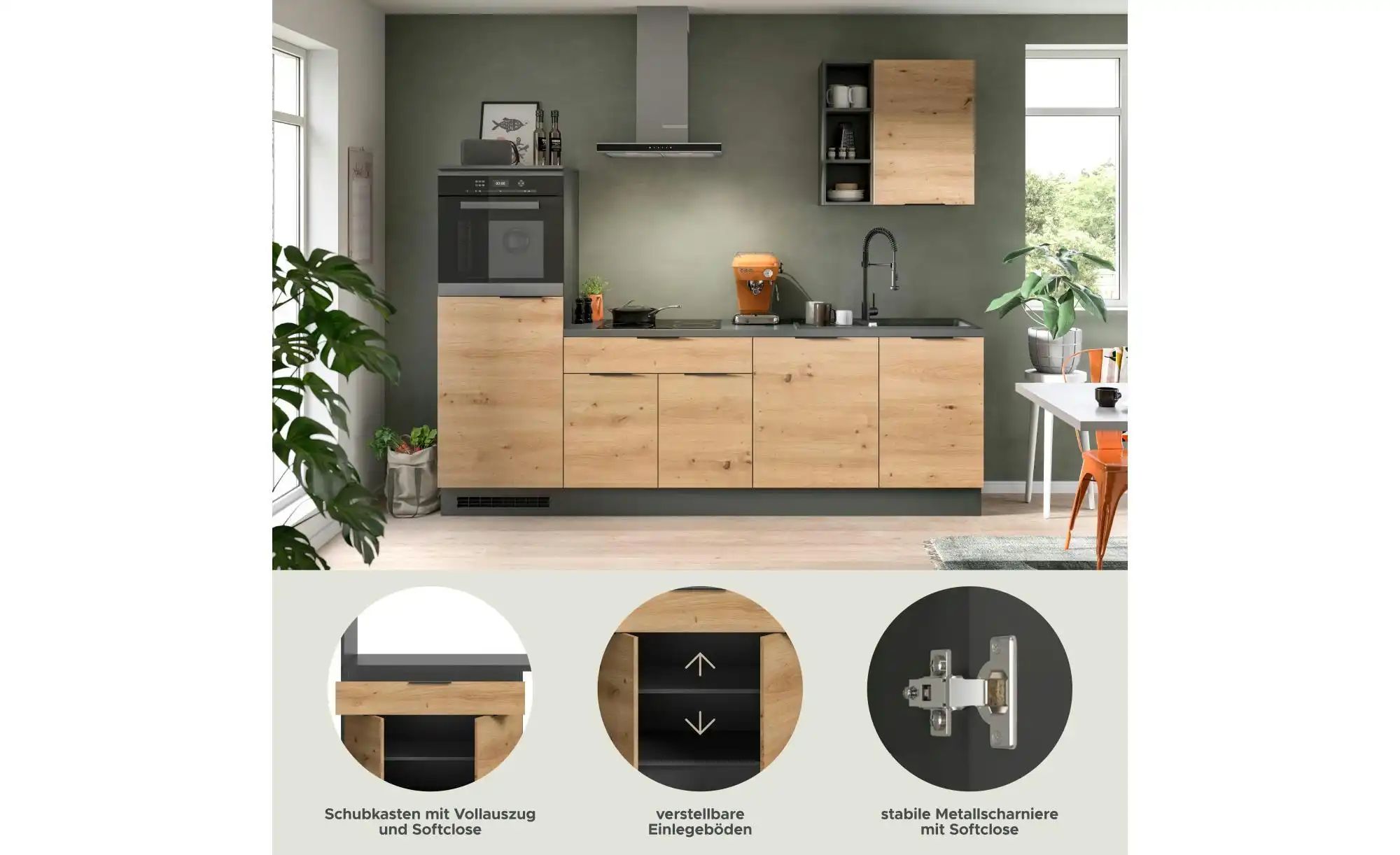 Küchenzeile  Miller ¦ schwarz ¦ Maße (cm): B: 260 H: 60 Küchen-online > Küc günstig online kaufen