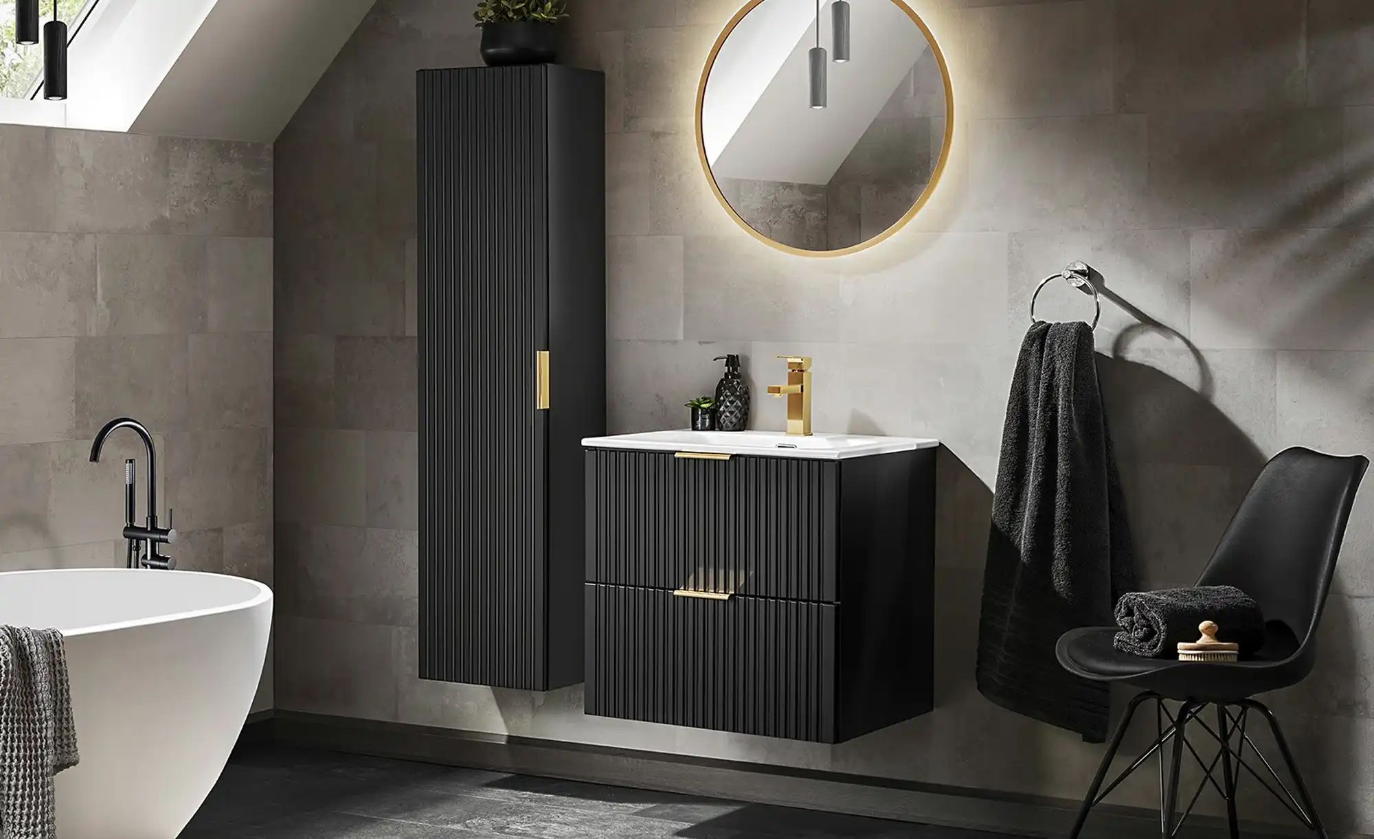 Thumbnail - Waschtischkombination  Alpsee ¦ schwarz ¦ Maße (cm): B: 61 H: 58,7 T: 46.0 Schränke > Badschränke > Waschbecken-untersch...