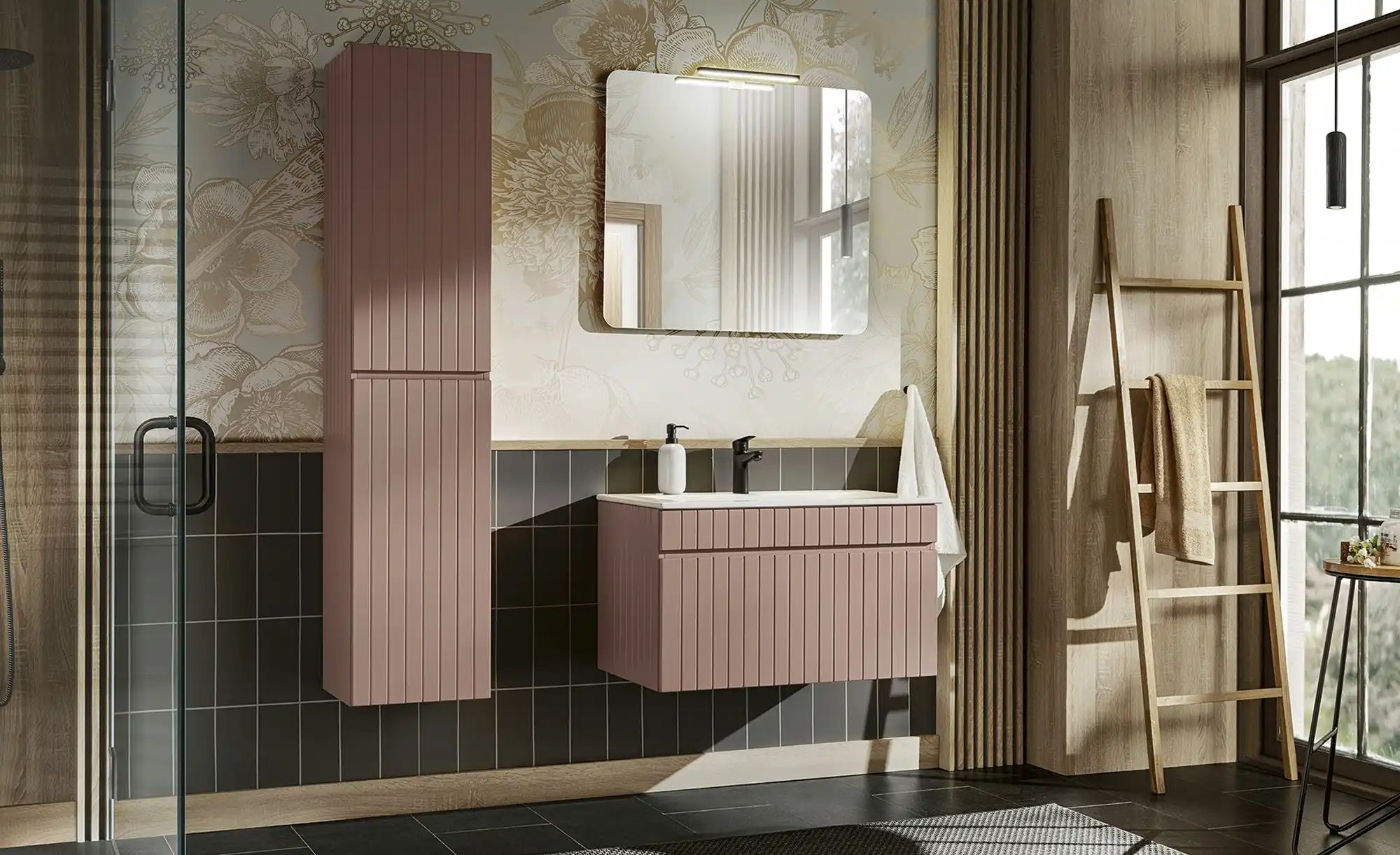 Thumbnail - Waschtischkombination  Idasee ¦ rosa/pink ¦ Maße (cm): B: 81 H: 58,7 T: 46.0 Schränke > Badschränke > Waschbecken-unters...