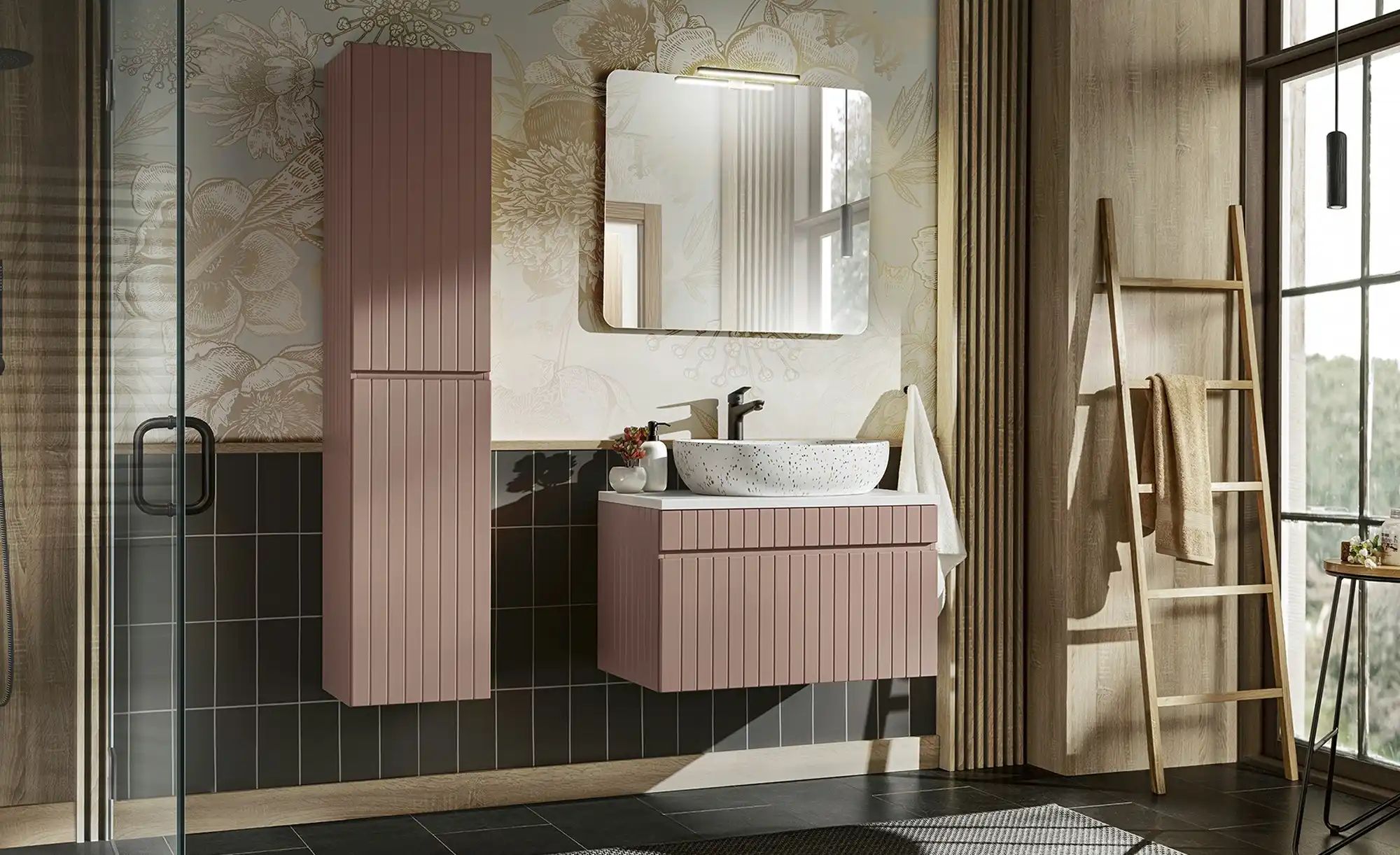 Thumbnail - Waschtischkombination  Idasee ¦ rosa/pink ¦ Maße (cm): B: 80,6 H: 59,2 T: 46.5 Schränke > Badschränke > Waschbecken-unte...