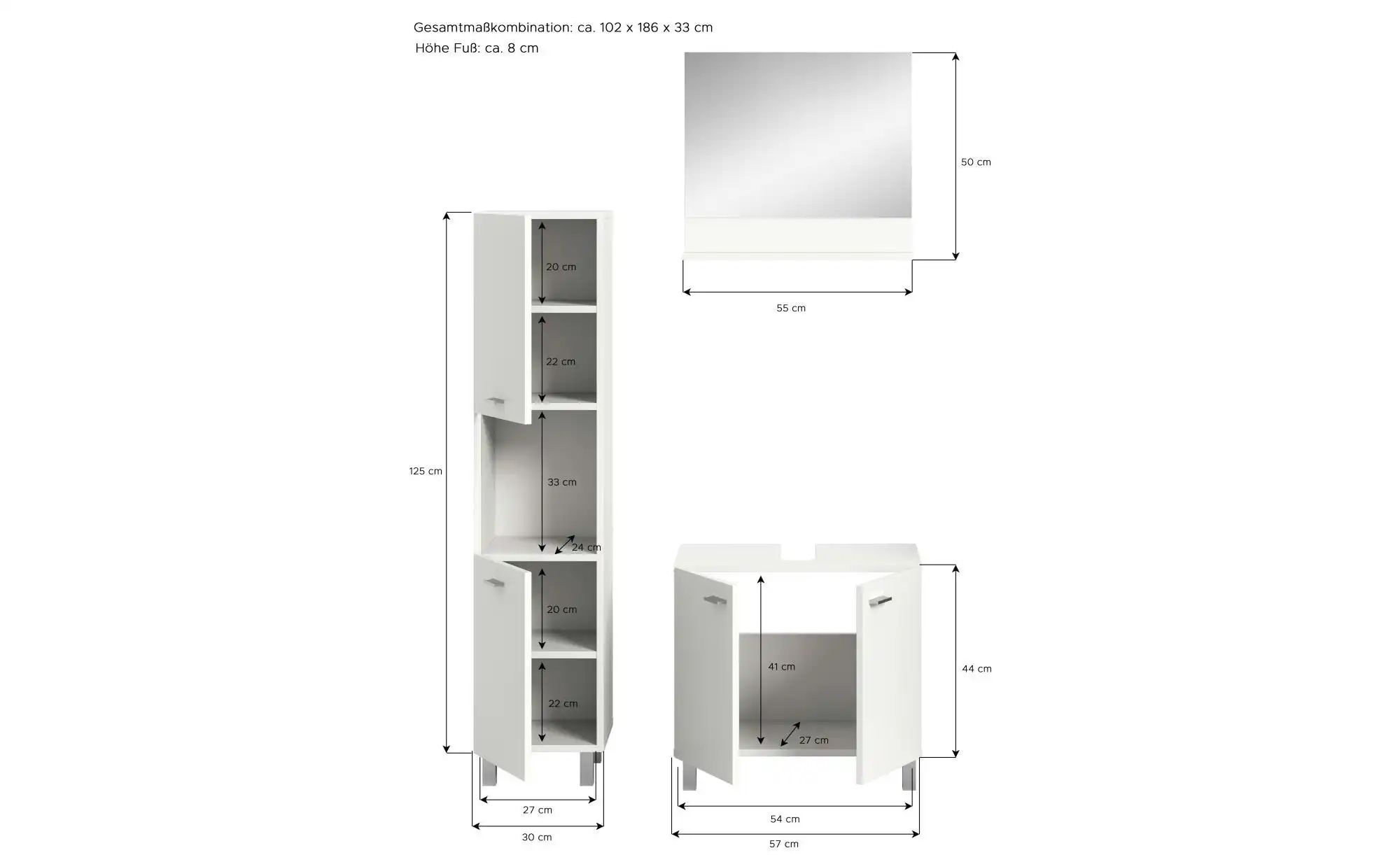 Badkombination  Bostalsee ¦ weiß ¦ Maße (cm): B: 102 H: 186 Schränke > Bads günstig online kaufen