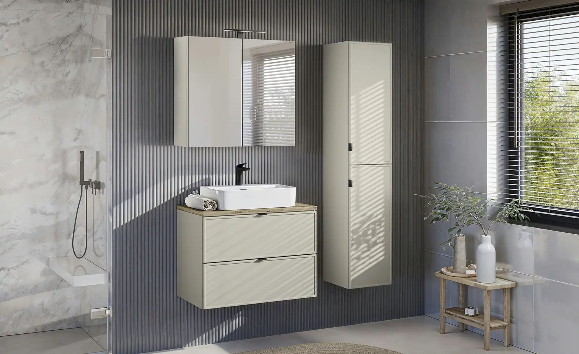 Thumbnail - Spiegelschrank  Behler See ¦ beige ¦ Maße (cm): B: 80 H: 75 T: 19.0 Schränke > Badschränke > Spiegelschränke - Höffner