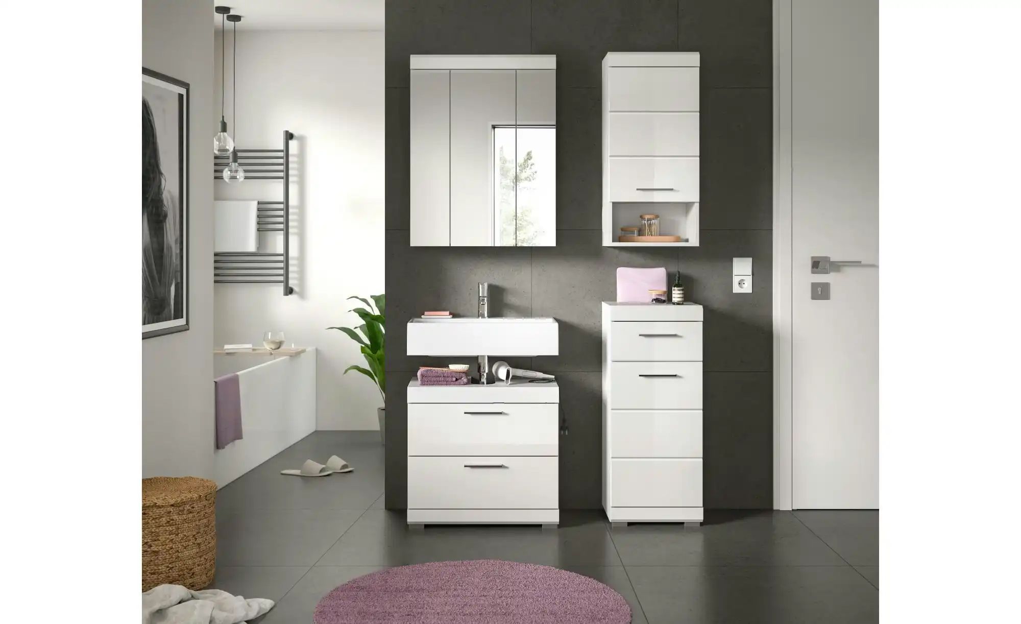 Thumbnail - Badmöbel-Set SCHLOONSEE 4 teilig bestehend aus: Waschbeckenunterschrank Spiegelschrank Unterschrank Hängeschrank S...
