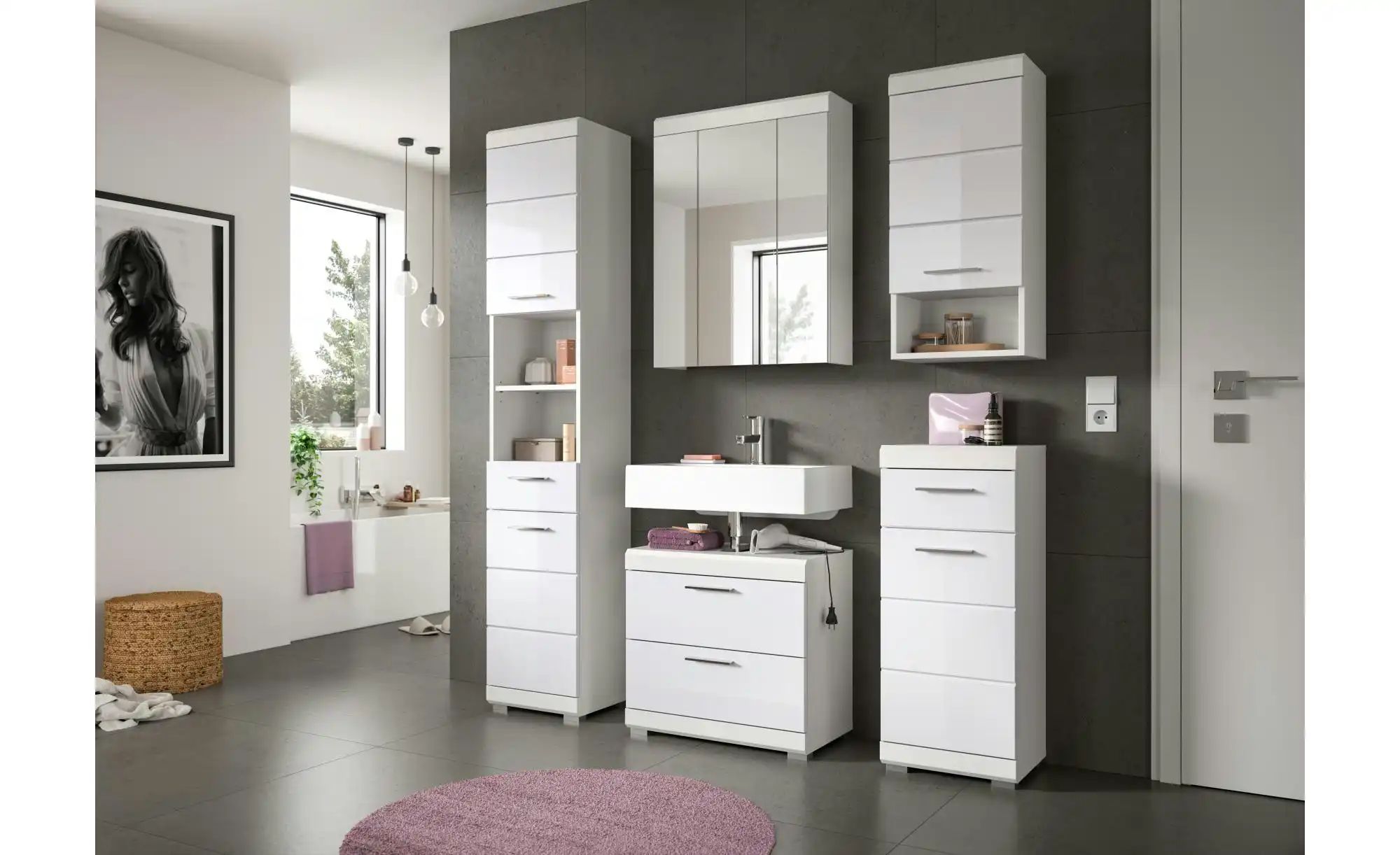 Thumbnail - Badmöbel-Set SCHLOONSEE 4 teilig bestehend aus: Waschbeckenunterschrank Spiegelschrank Unterschrank Hängeschrank S...