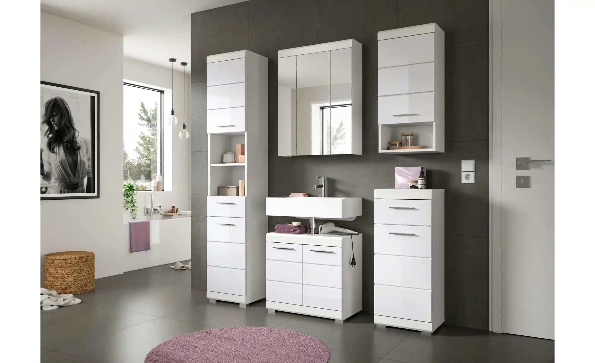 Thumbnail - Badmöbel-Set SCHLOONSEE 3 teilig bestehend aus: Hochschrank Waschbeckenunterschrank Spiegelschrank Schloonsee ¦ wei...