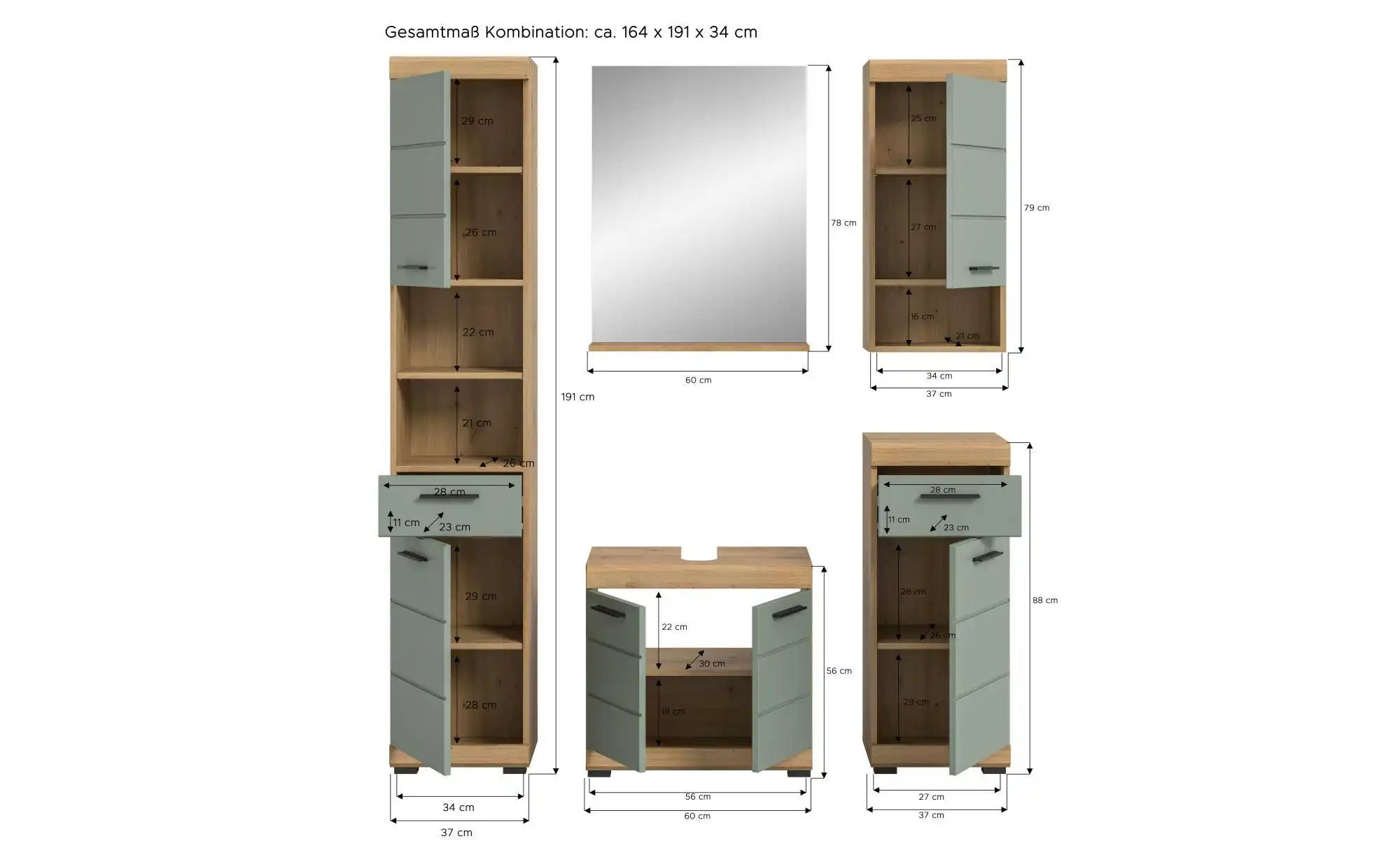 Thumbnail - Badmöbel-Set SCHLOONSEE 5 teilig bestehend aus: Hochschrank WBU Spiegel Unterschrank Hängeschrank Schloonsee ¦ gr...