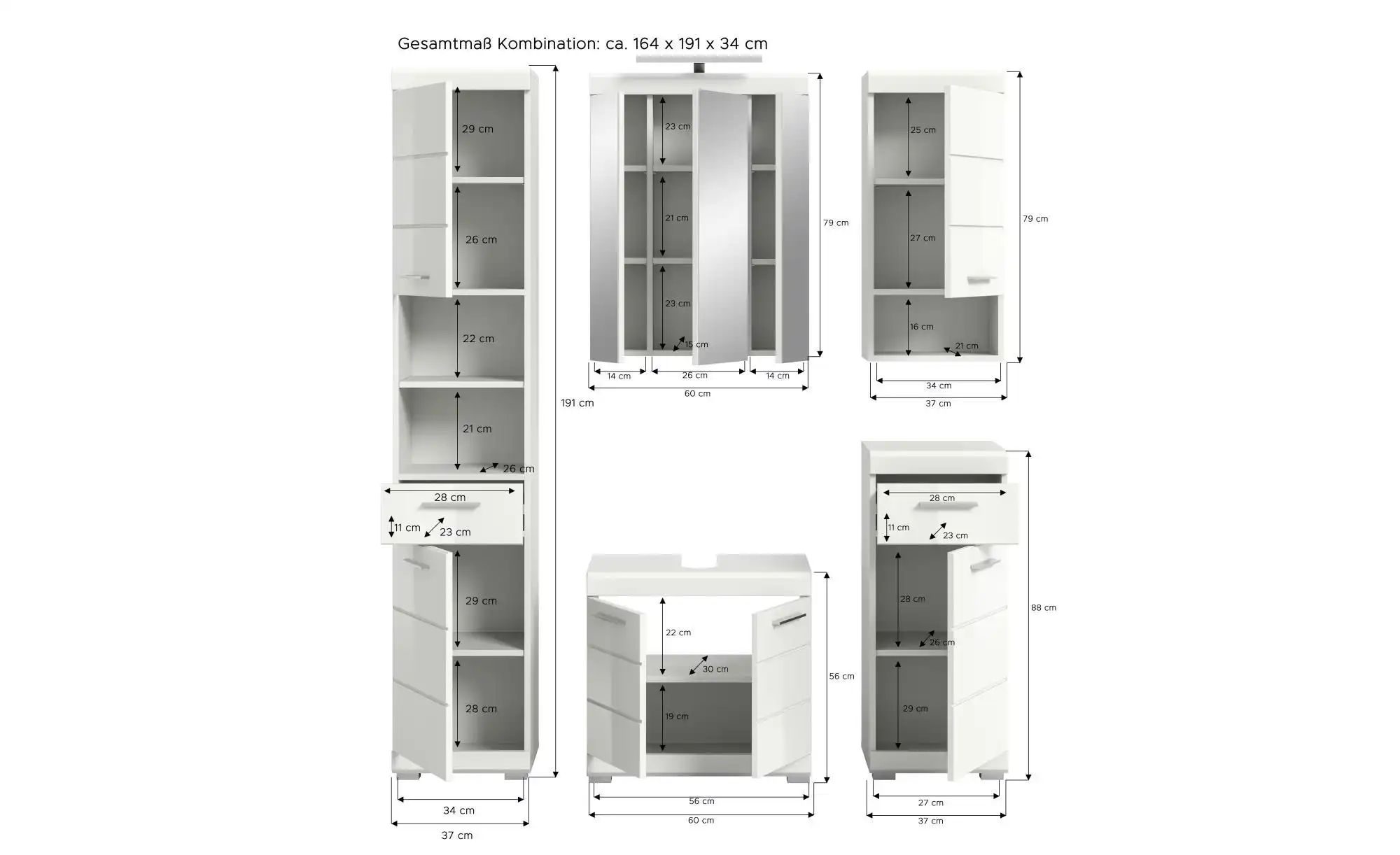 Badkombination ¦ weiß ¦ Maße (cm): B: 164 H: 191 Schränke > Badschränke > K günstig online kaufen