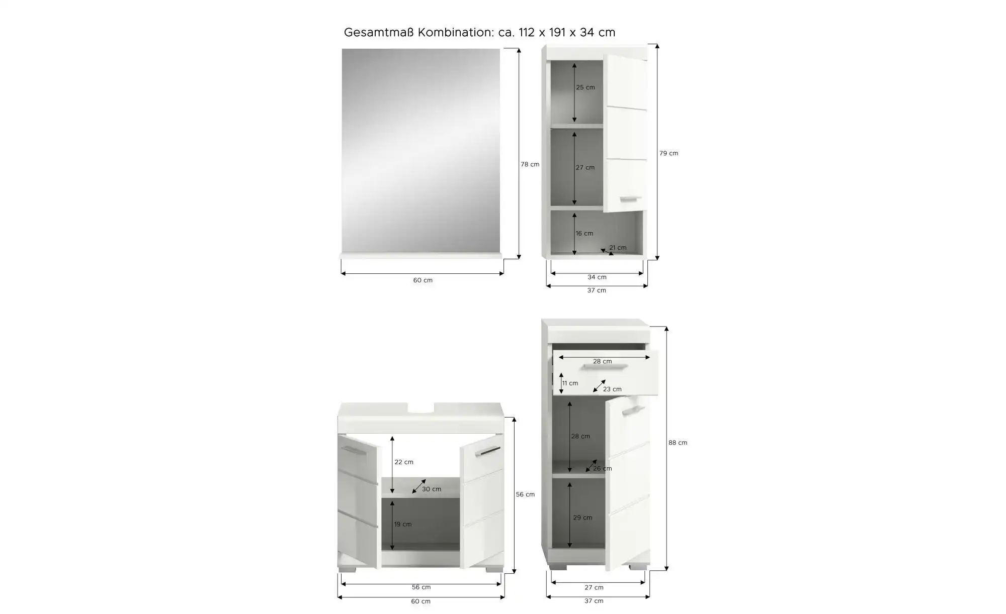 Badkombination ¦ weiß ¦ Maße (cm): B: 112 H: 191 Schränke > Badschränke > K günstig online kaufen