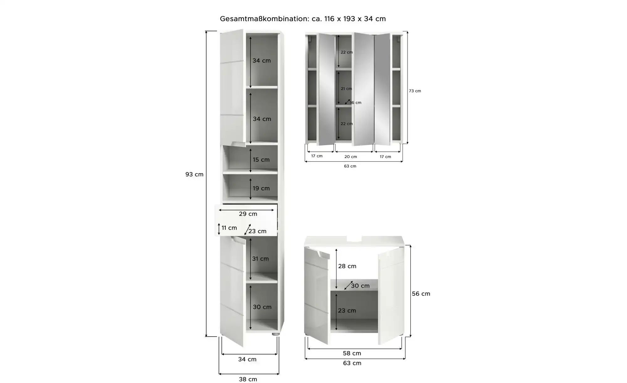 Badkombination  Sorpsee ¦ weiß ¦ Maße (cm): B: 116 H: 193 Schränke > Badsch günstig online kaufen