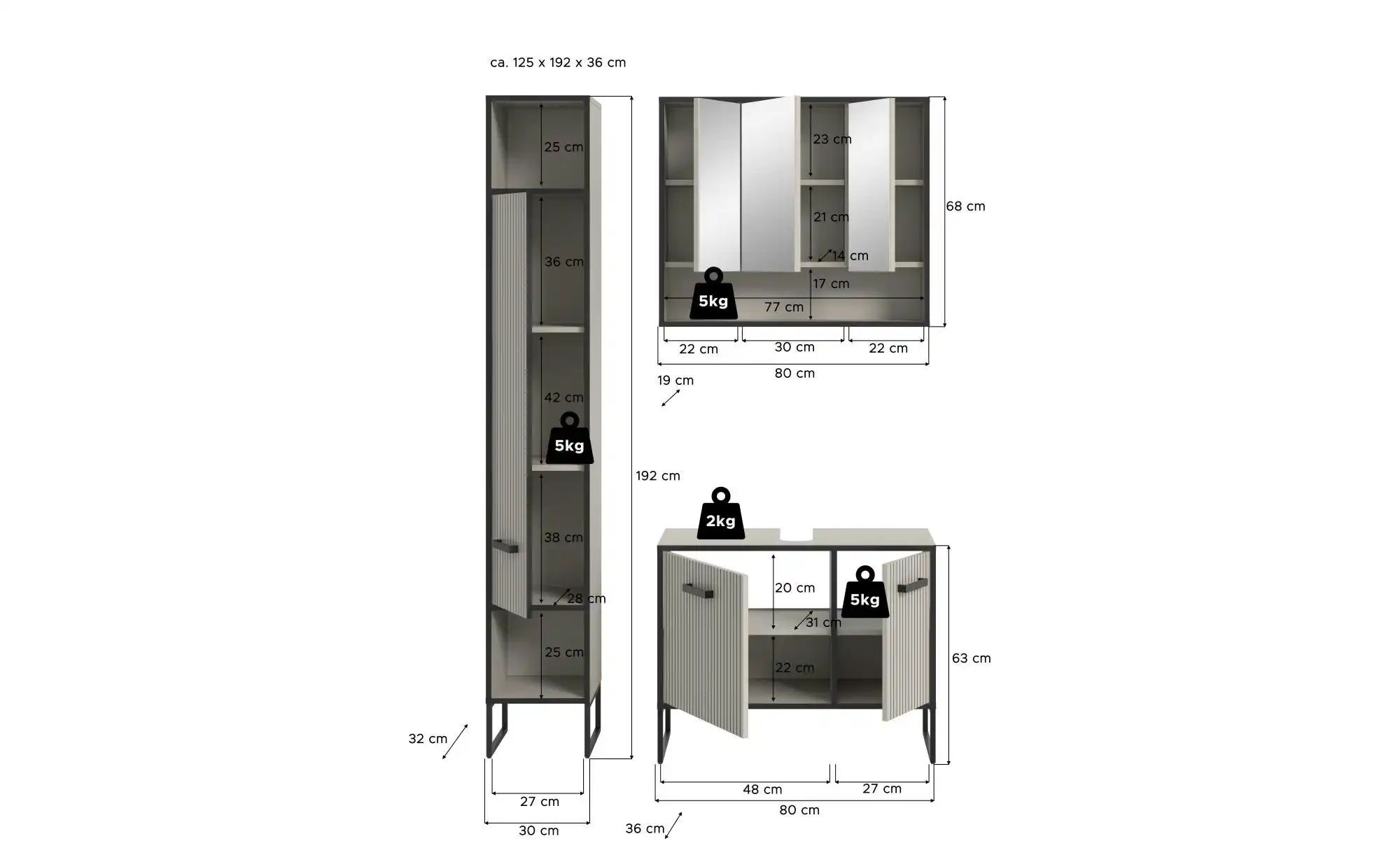 Thumbnail - Badkombination   ¦ creme ¦ Maße (cm): B: 125 H: 192 Schränke > Badschränke > Komplett-Badkombinationen - Höffner