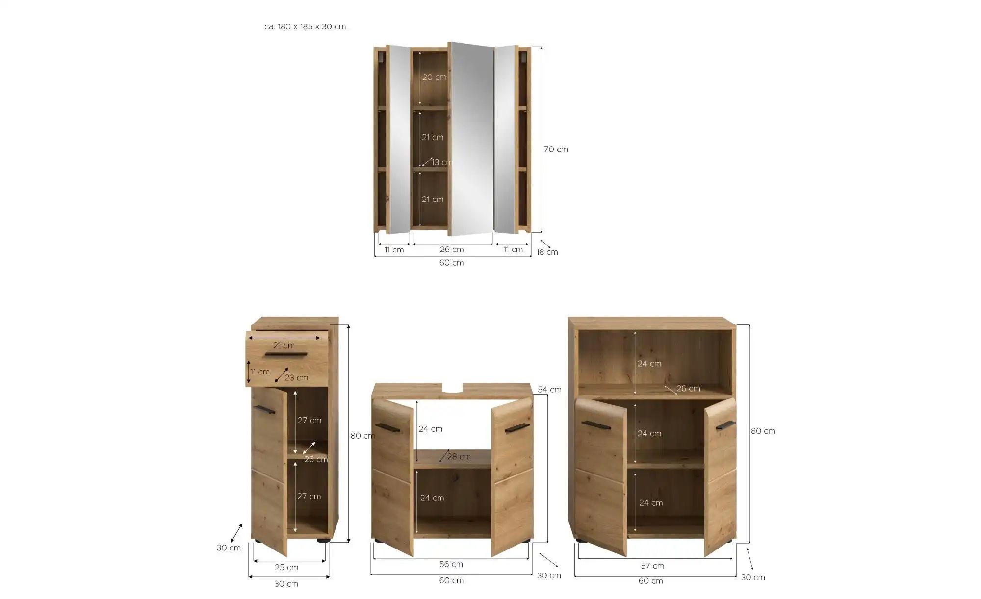 Badkombination   ¦ holzfarben ¦ Maße (cm): B: 180 H: 185 Schränke > Badschr günstig online kaufen