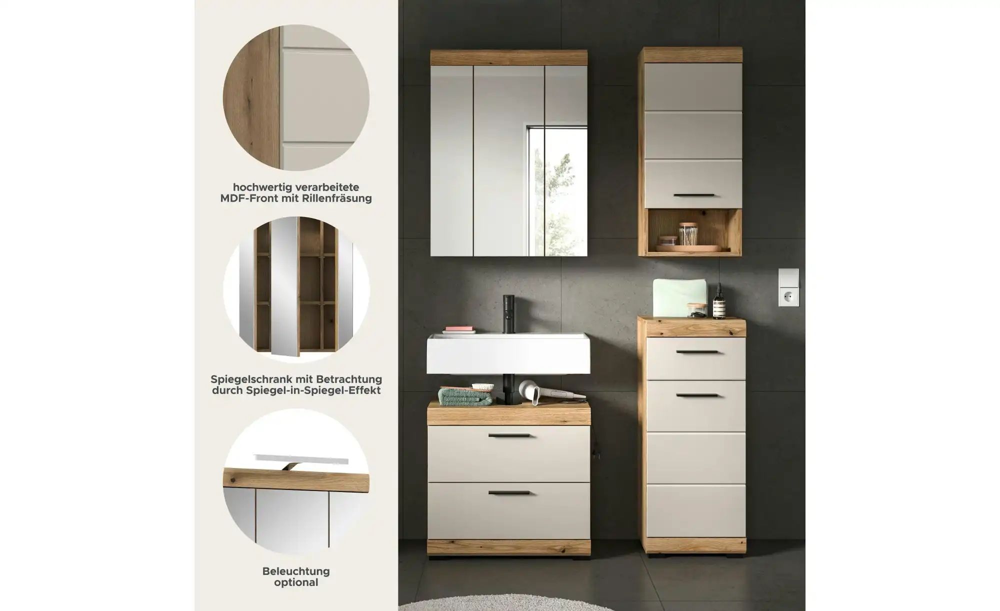 Badkombination   ¦ holzfarben ¦ Maße (cm): B: 112 H: 191 Schränke > Badschr günstig online kaufen