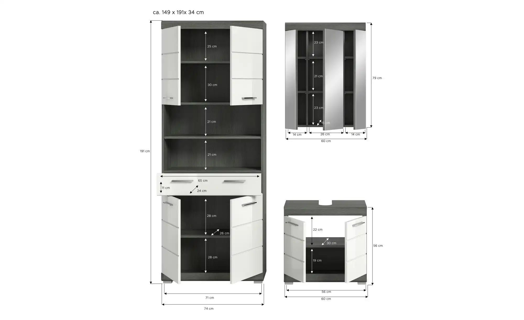 Badkombination   ¦ silber ¦ Maße (cm): B: 149 H: 191 Schränke > Badschränke günstig online kaufen