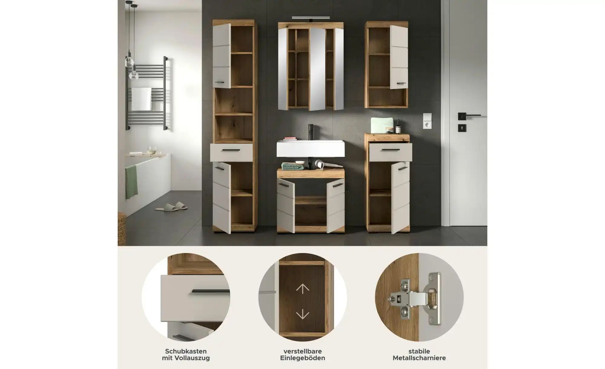 Badkombination   ¦ holzfarben ¦ Maße (cm): B: 164 H: 191 Schränke > Badschr günstig online kaufen