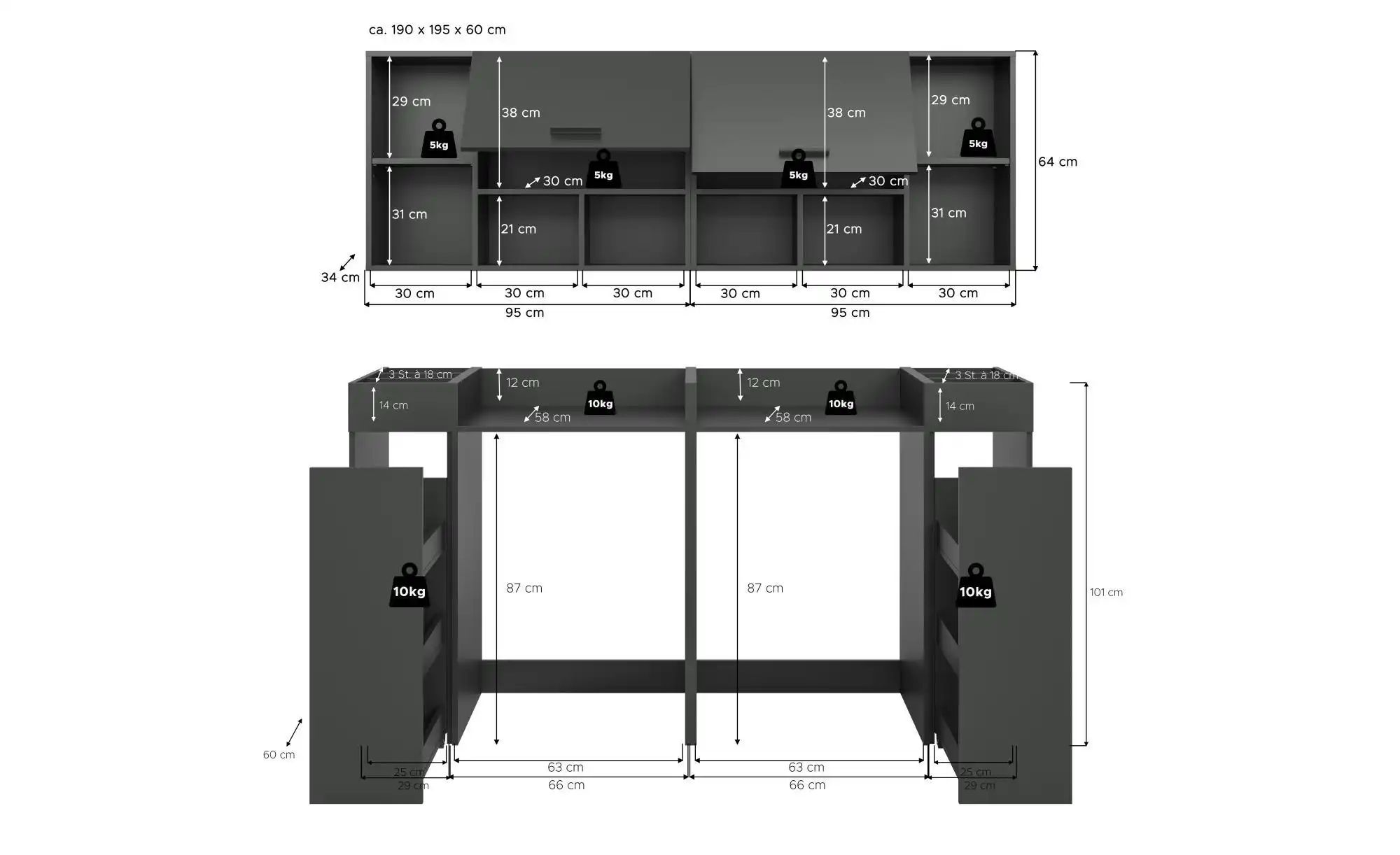 Thumbnail - Waschmaschinenumbau Set  Frillensee ¦ grau ¦ Maße (cm): B: 190 H: 195 Schränke > Badschränke > Komplett-Badkombinationen...