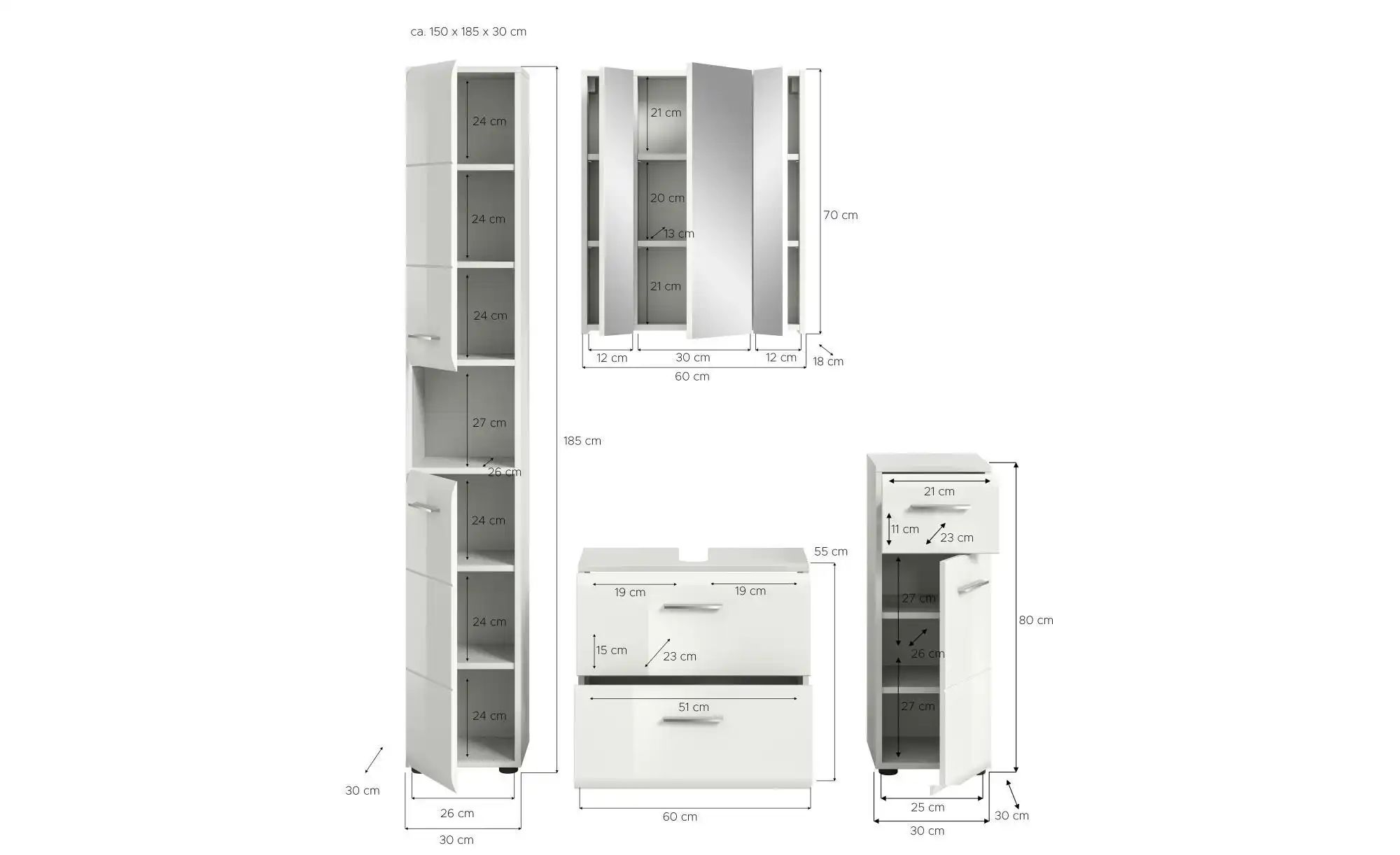 Badkombination   ¦ weiß ¦ Maße (cm): B: 150 H: 185 Schränke > Badschränke > günstig online kaufen