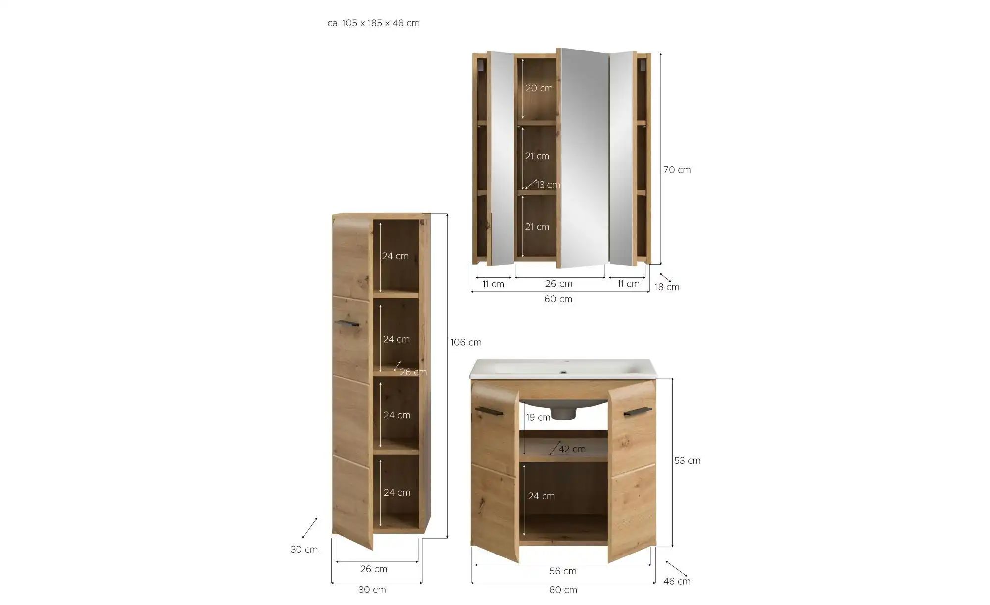 Badkombination   ¦ holzfarben ¦ Maße (cm): B: 105 H: 185 Schränke > Badschr günstig online kaufen