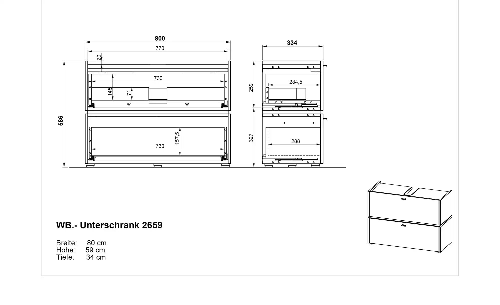 Waschbeckenunterschrank  Möhnesee ¦ grau ¦ Maße (cm): B: 80 H: 59 T: 34 Sch günstig online kaufen