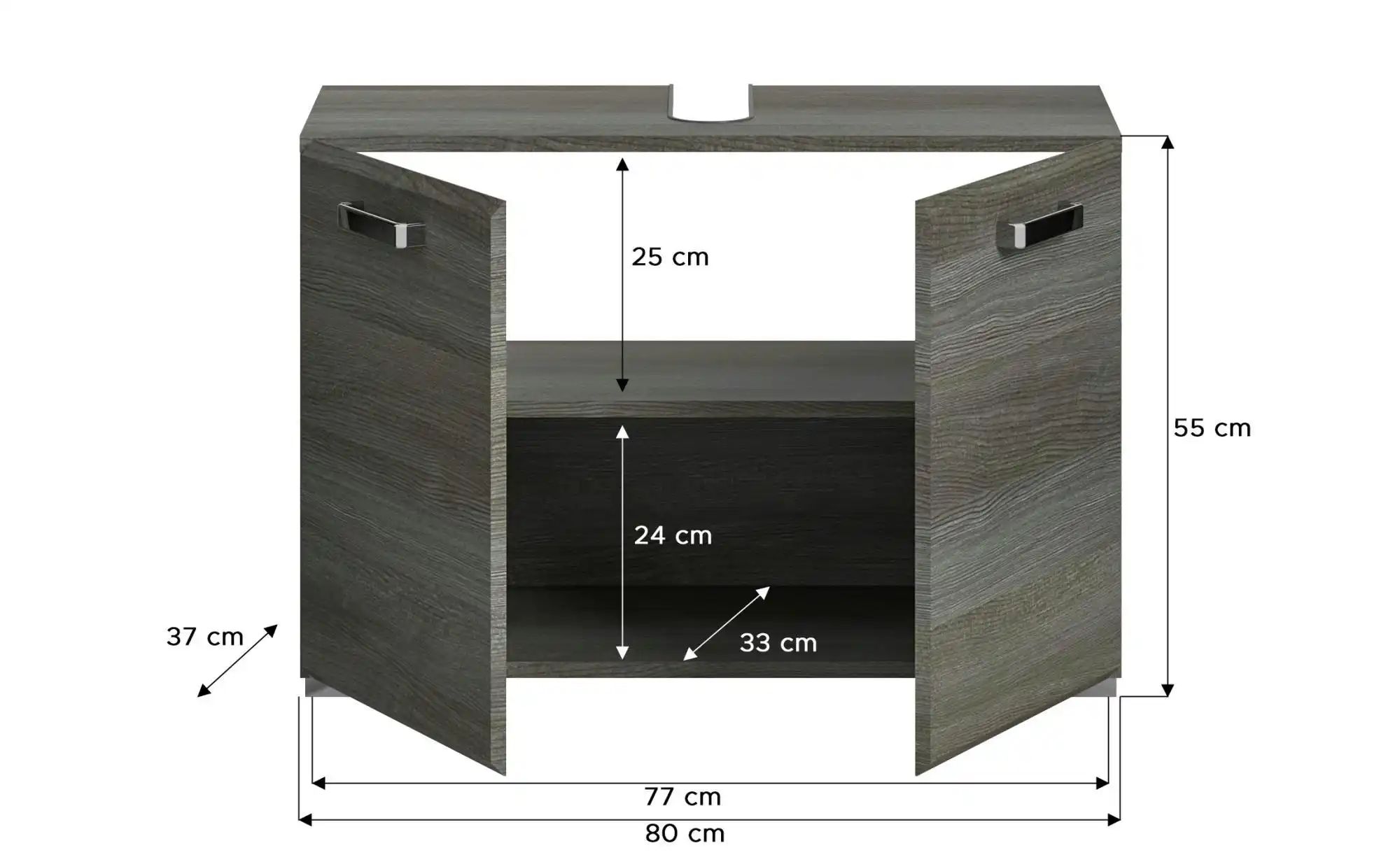 Waschbeckenunterschrank  Silbersee ¦ grau ¦ Maße (cm): B: 80 H: 55 T: 37.0 günstig online kaufen