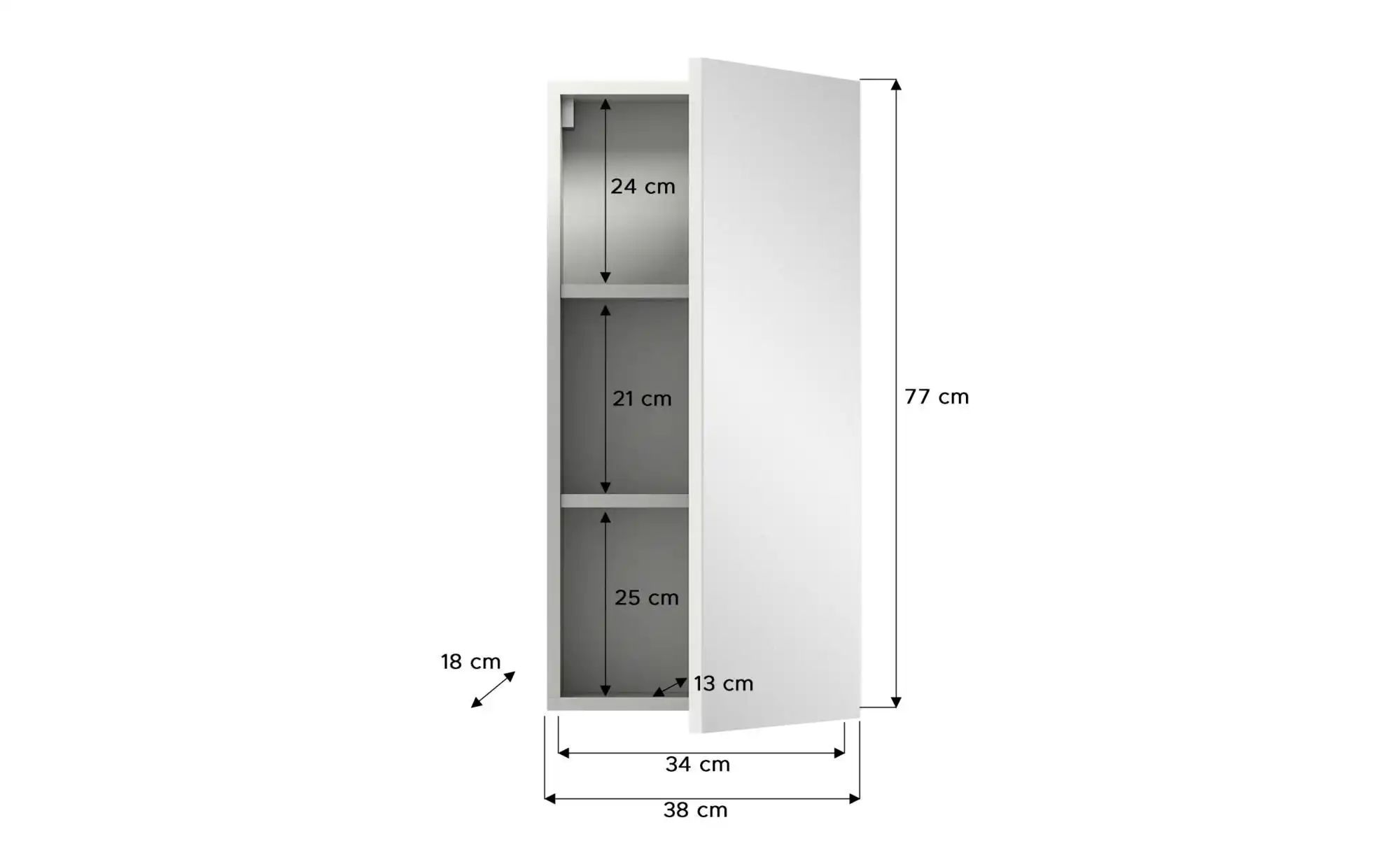 xonox.home Badezimmerspiegelschrank in Weiß Hochglanz - 38x77x18cm (BxHxT) günstig online kaufen