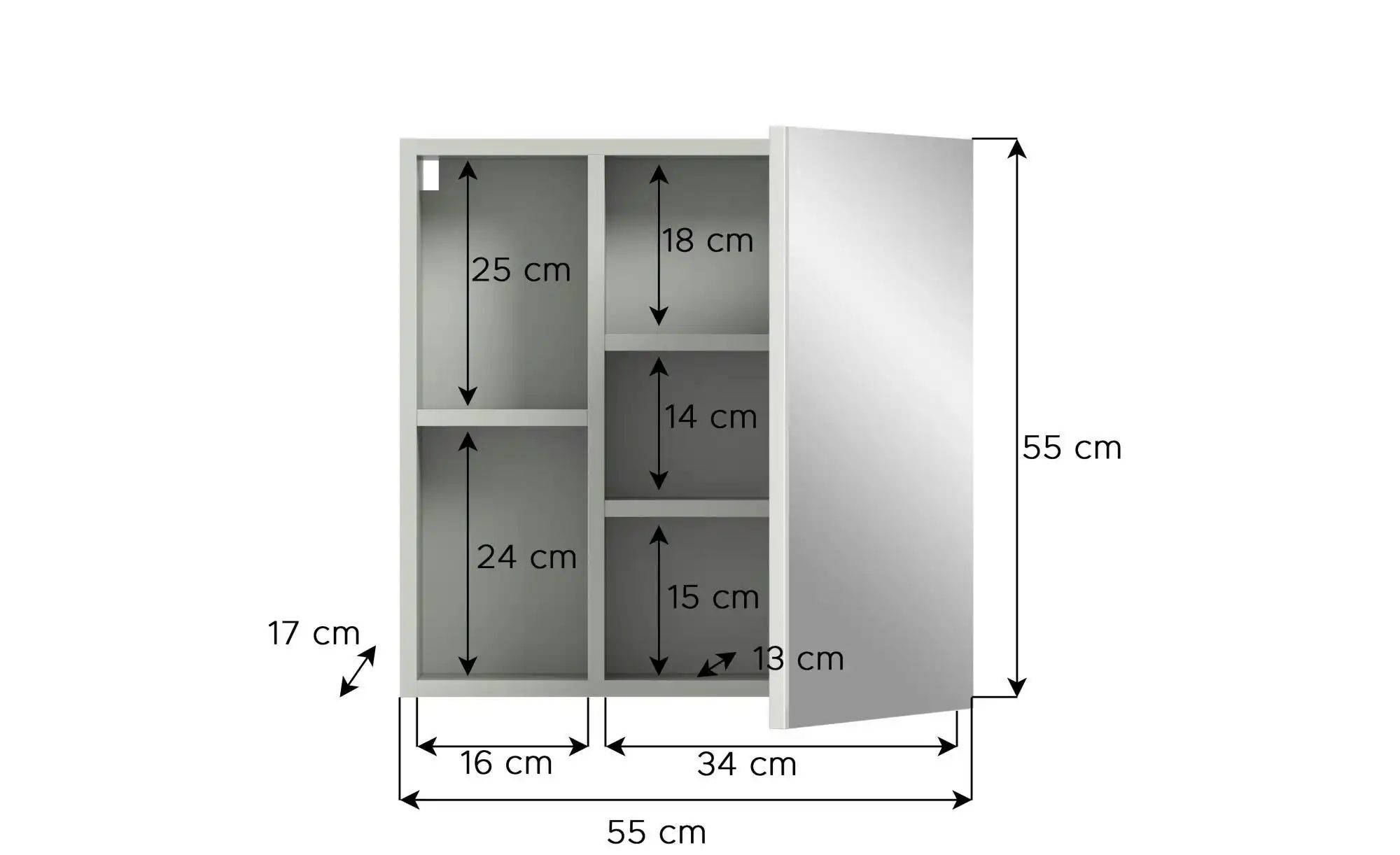 xonox.home Badezimmerspiegelschrank in Hellgrau - 55x55x17cm (BxHxT) günstig online kaufen