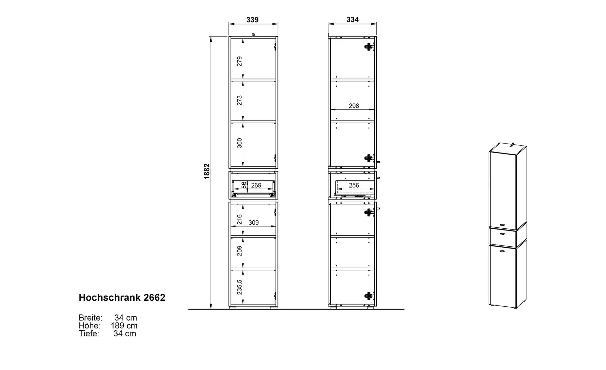 Hochschrank  Möhnesee ¦ holzfarben ¦ Maße (cm): B: 34 H: 189 T: 34 Schränke günstig online kaufen