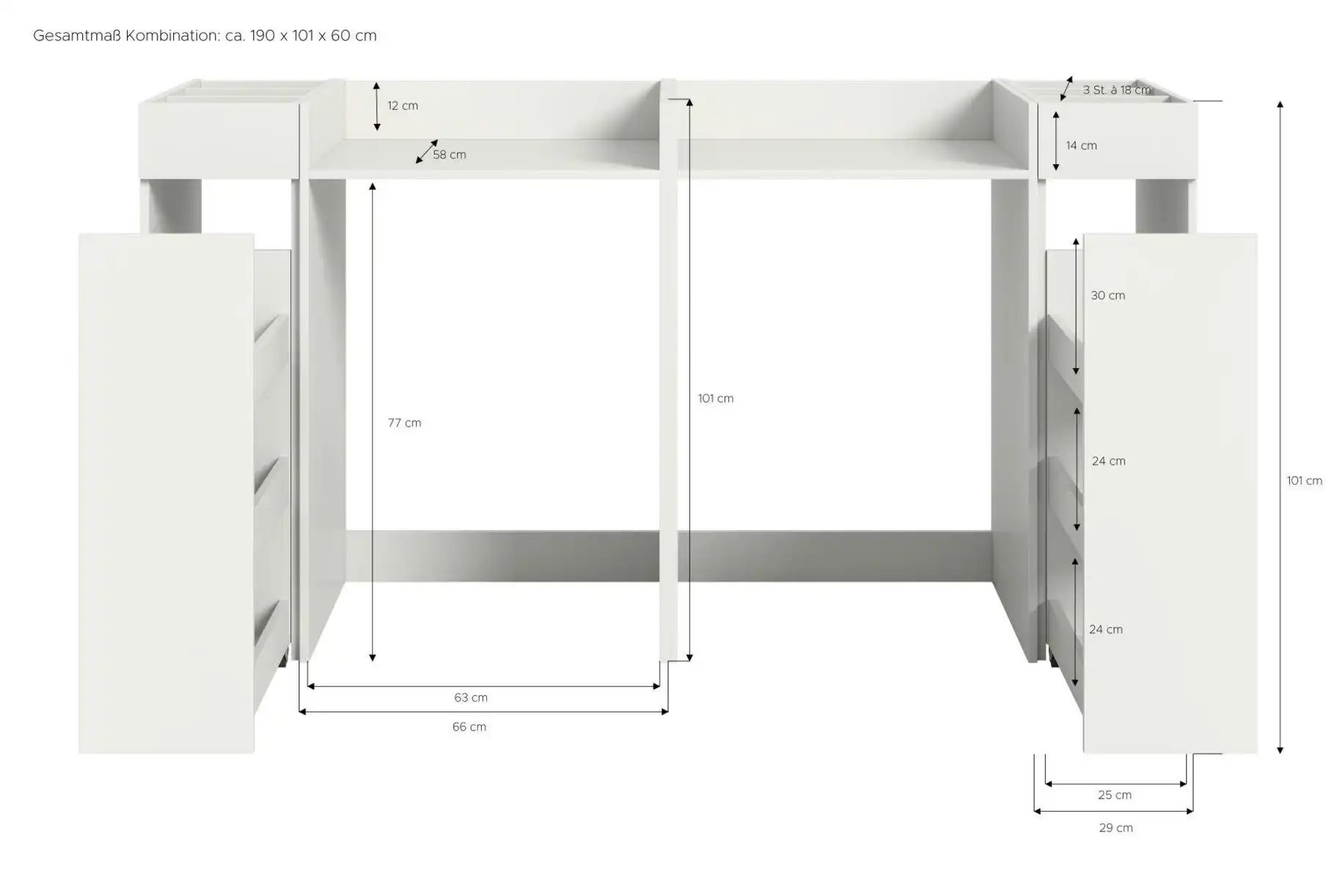 xonox.home Waschmaschinenumbauschrank in Weiß - 190x101x60cm (BxHxT) günstig online kaufen