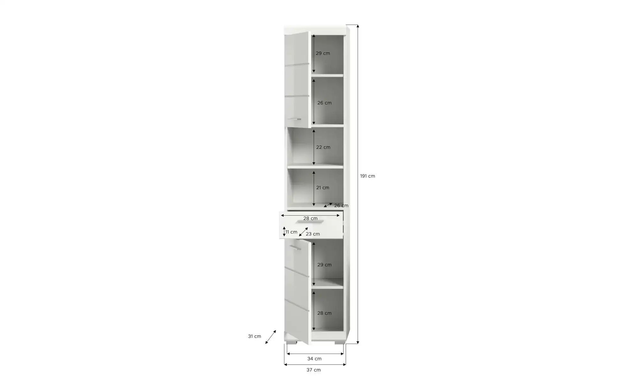 Hochschrank ¦ weiß ¦ Maße (cm): B: 37 H: 191 Schränke > Badschränke > Bad-H günstig online kaufen